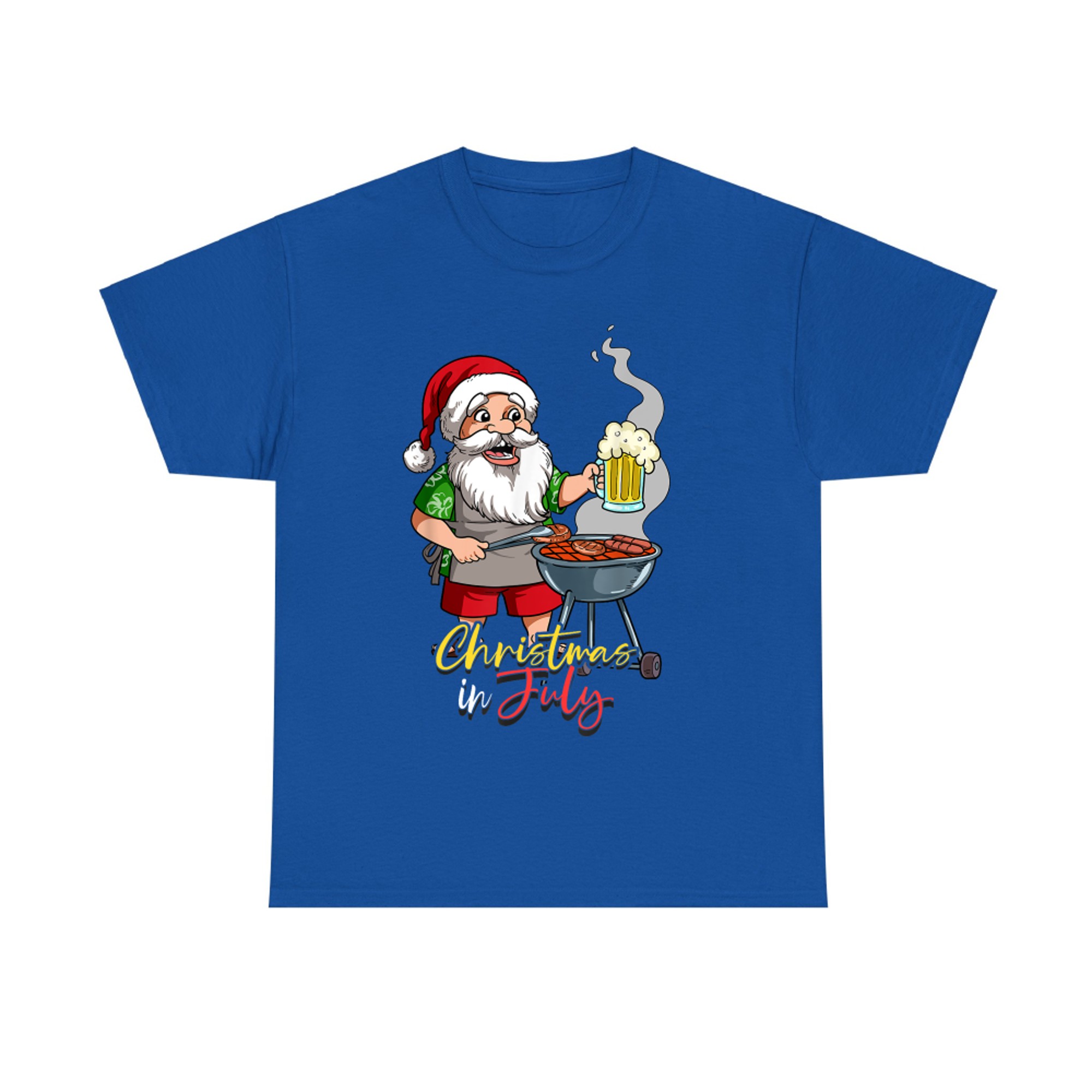 Christmas in July BBQ Santa Grilling Drinking Beer T-Shirt