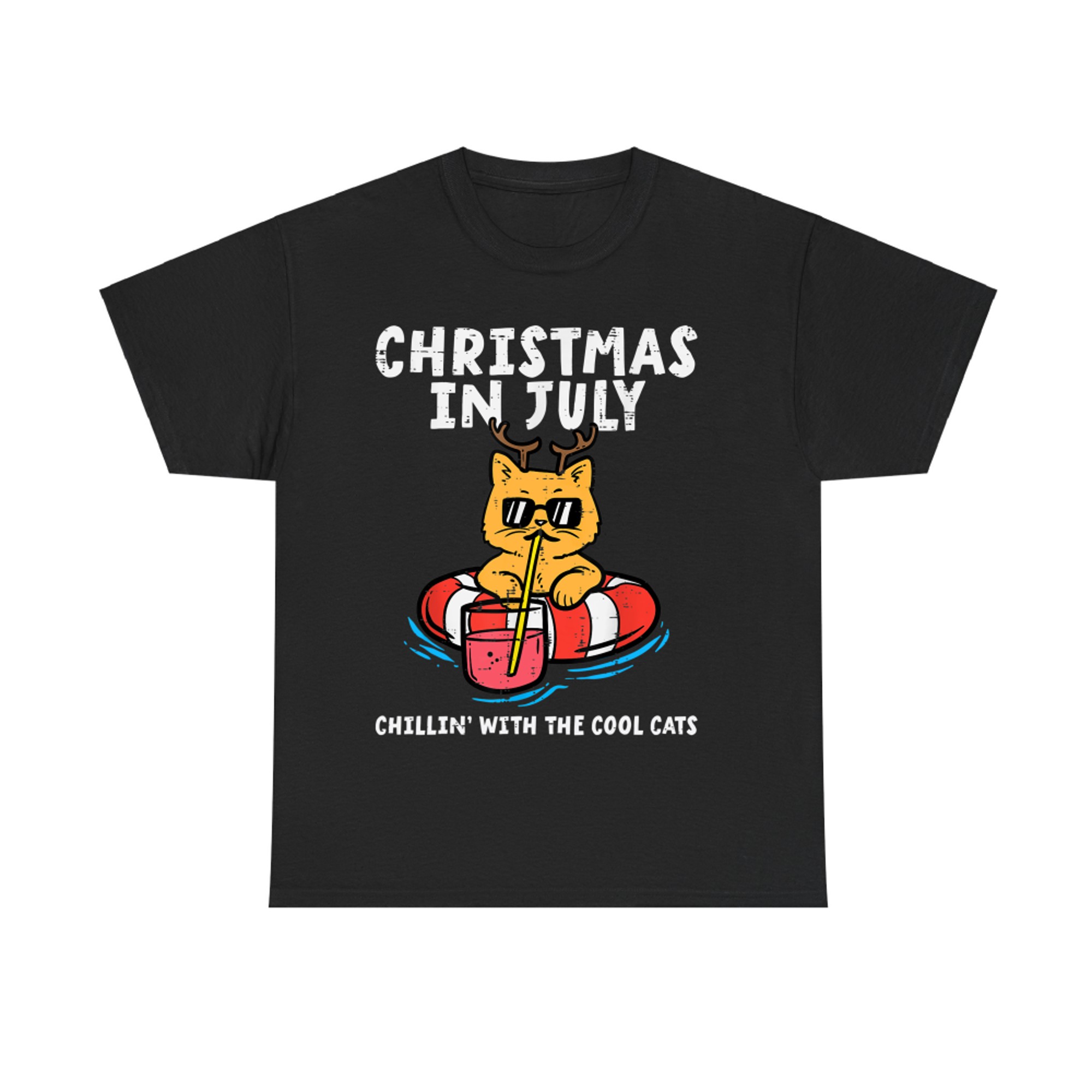 Christmas In July Chillin Cool Cats Funny Meowy Xmas Summer T-Shirt