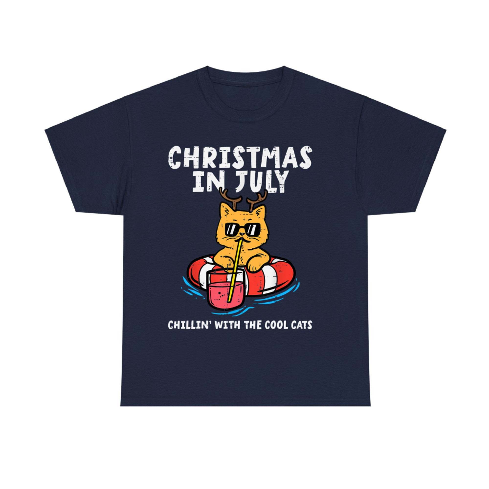 Christmas In July Chillin Cool Cats Funny Meowy Xmas Summer T-Shirt