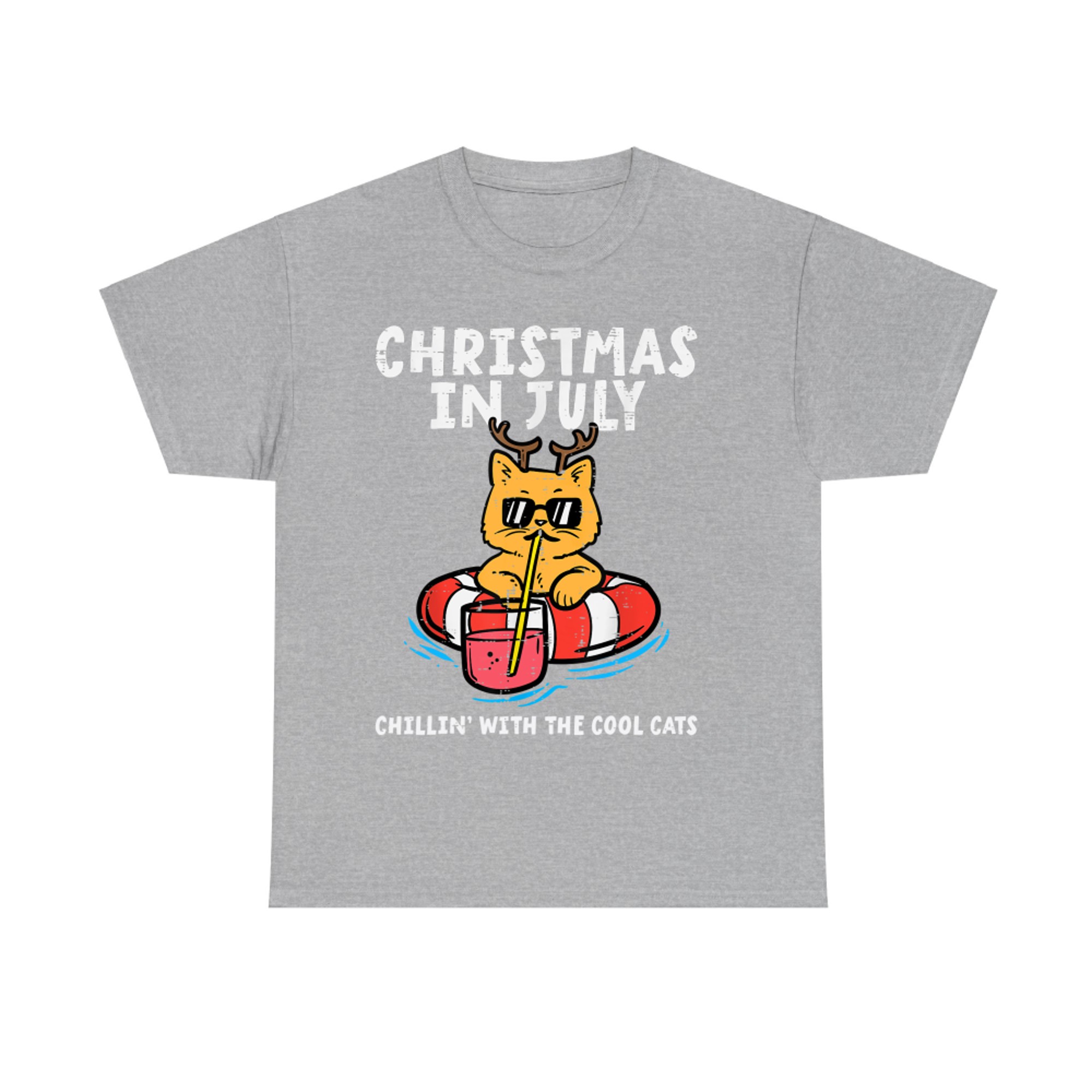 Christmas In July Chillin Cool Cats Funny Meowy Xmas Summer T-Shirt