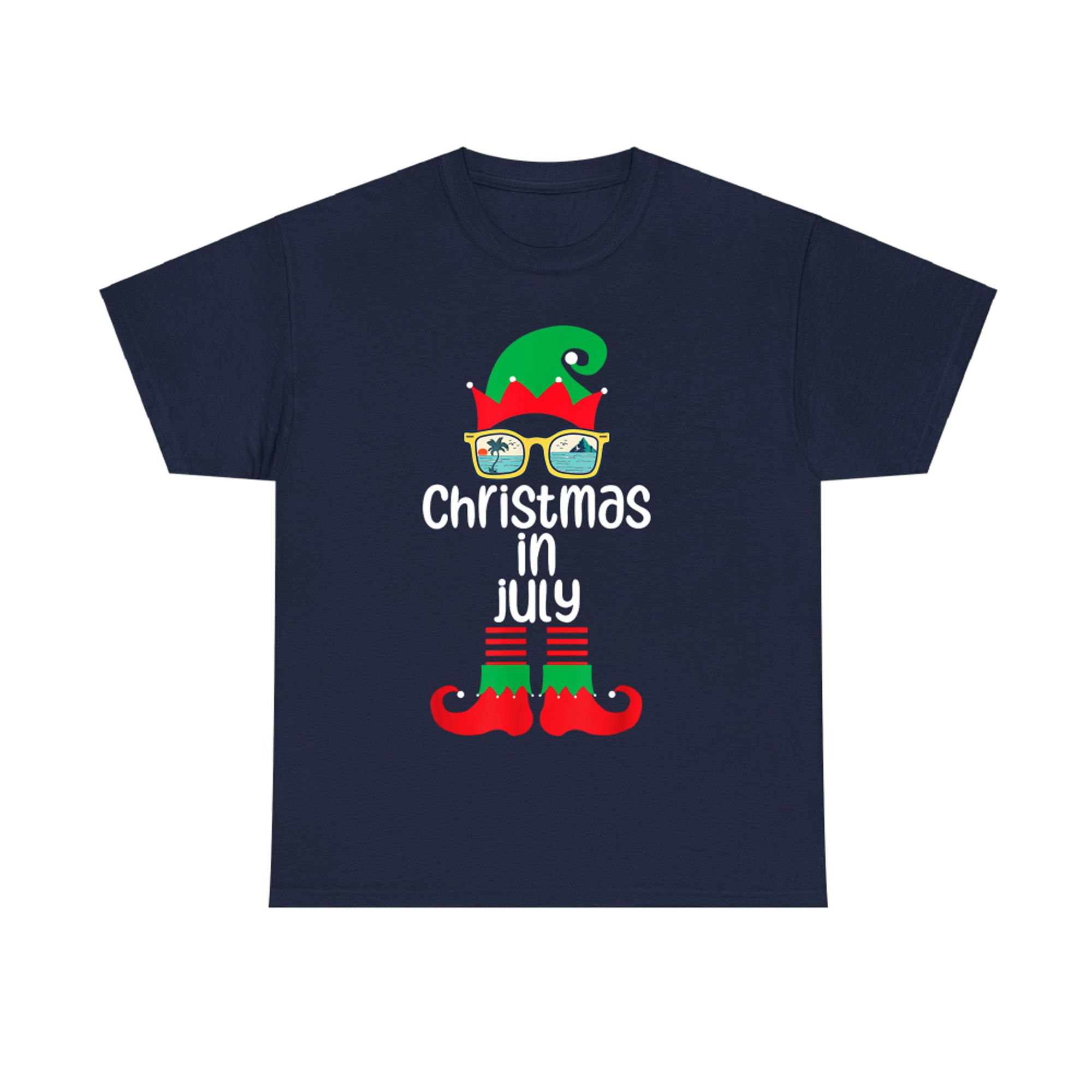 Christmas In July Costume Elf Sunglasses Beach Lover Family T-Shirt