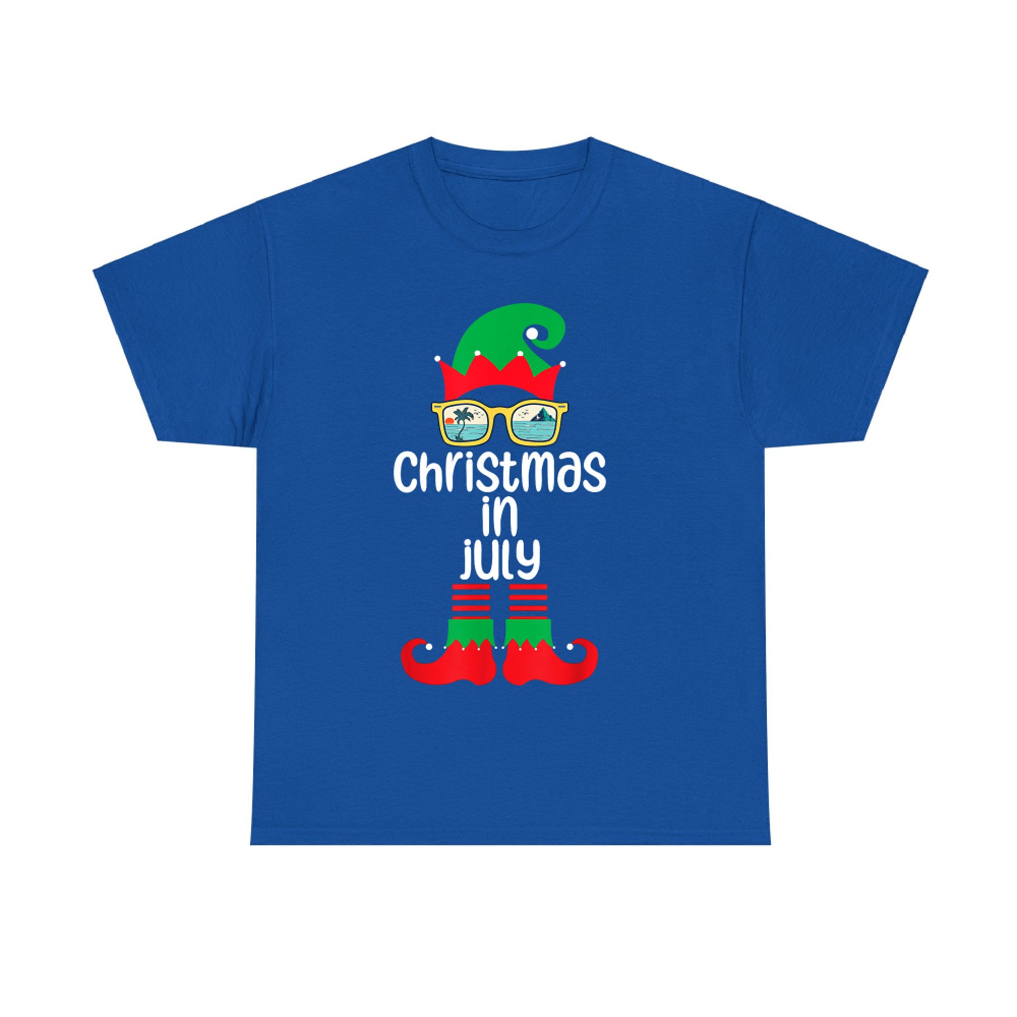 Christmas In July Costume Elf Sunglasses Beach Lover Family T-Shirt