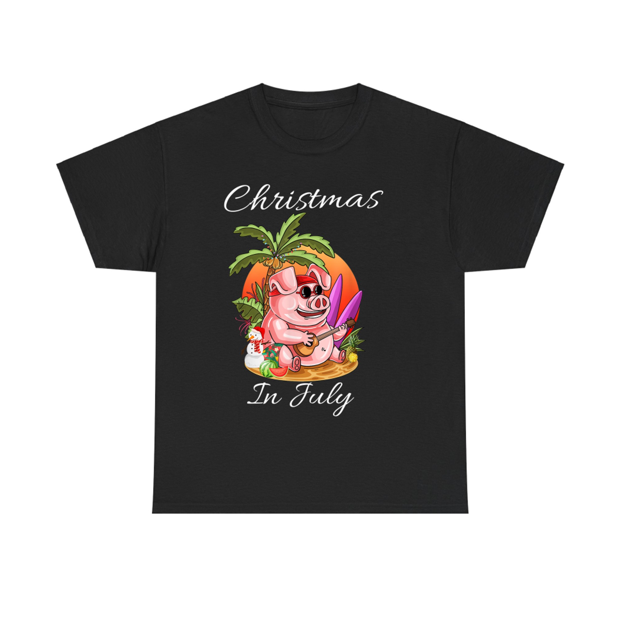 Christmas In July Cute Pig Funny Summer Vaccation T-Shirt