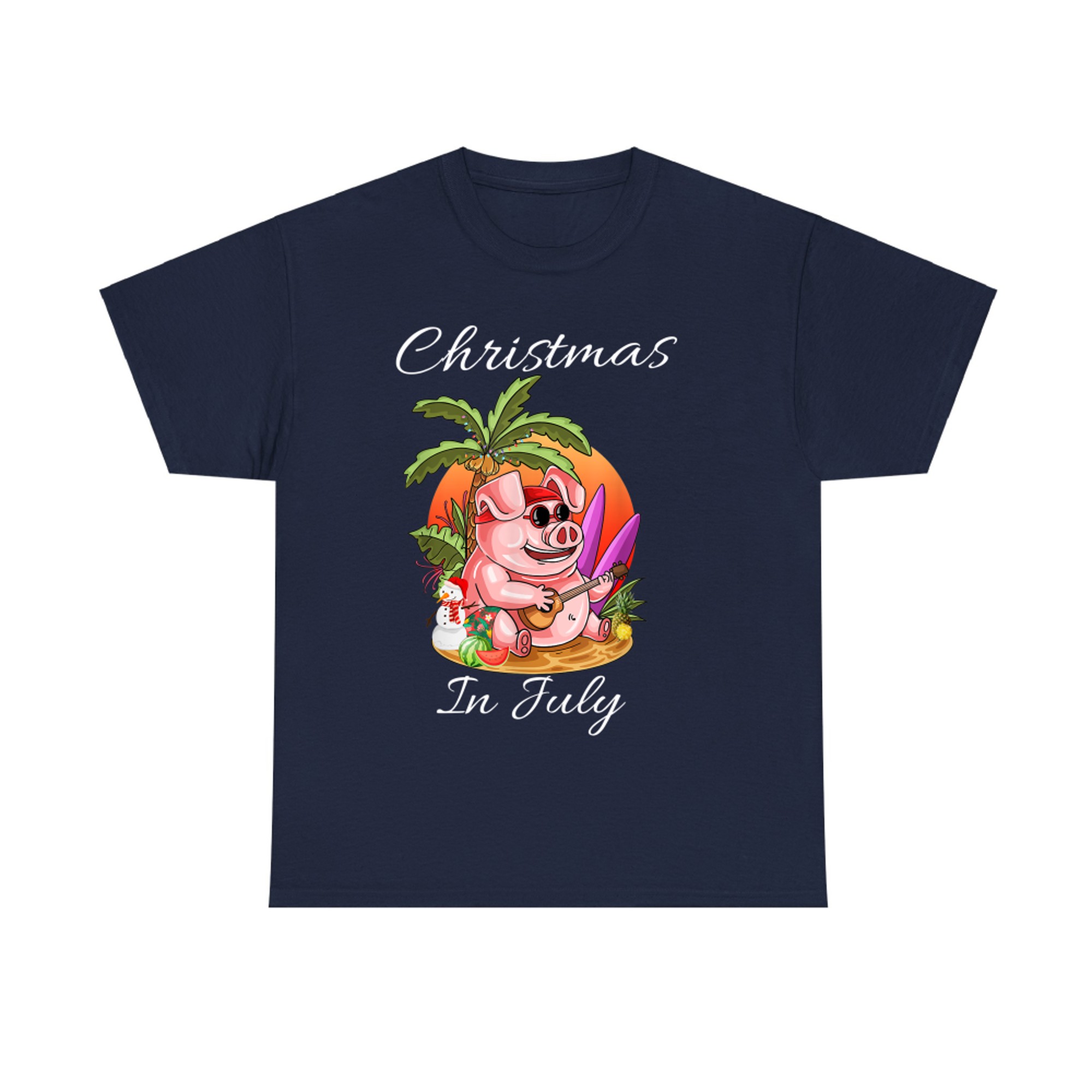 Christmas In July Cute Pig Funny Summer Vaccation T-Shirt