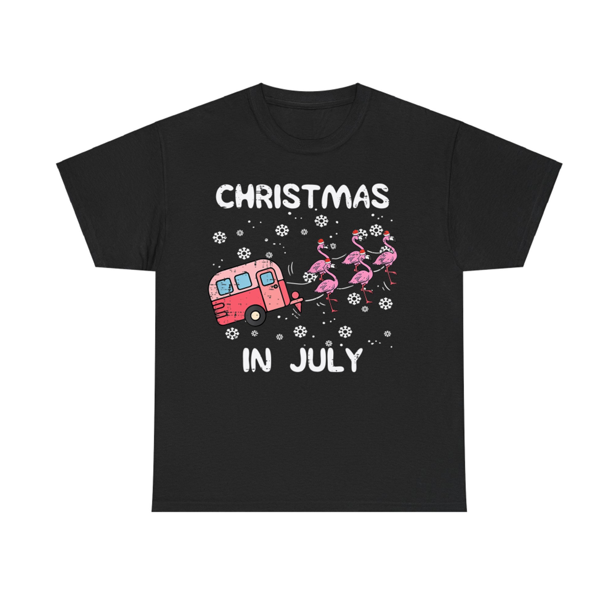 Christmas In July Flamingo Trailer Summer Xmas Camp Camper T-Shirt