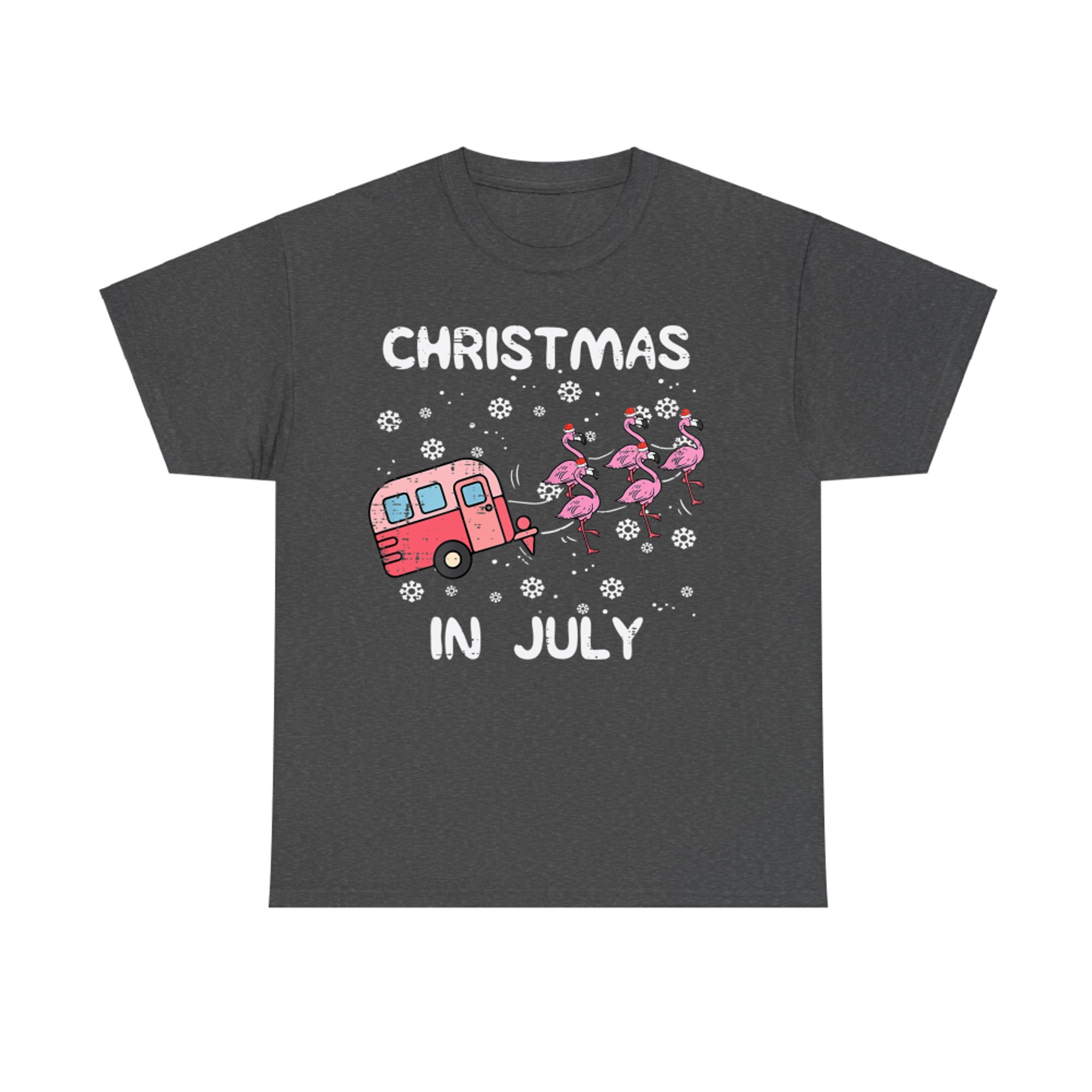 Christmas In July Flamingo Trailer Summer Xmas Camp Camper T-Shirt