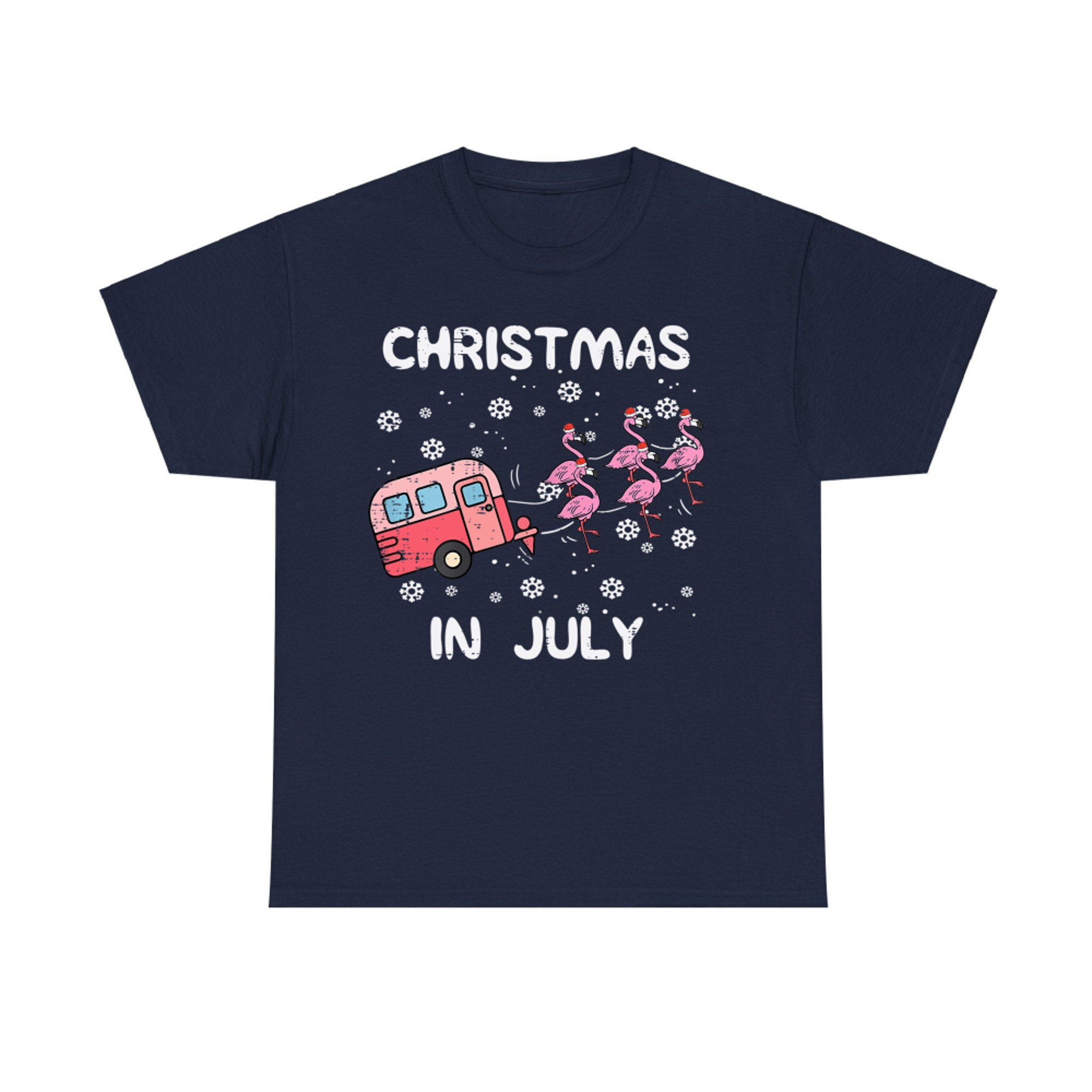 Christmas In July Flamingo Trailer Summer Xmas Camp Camper T-Shirt
