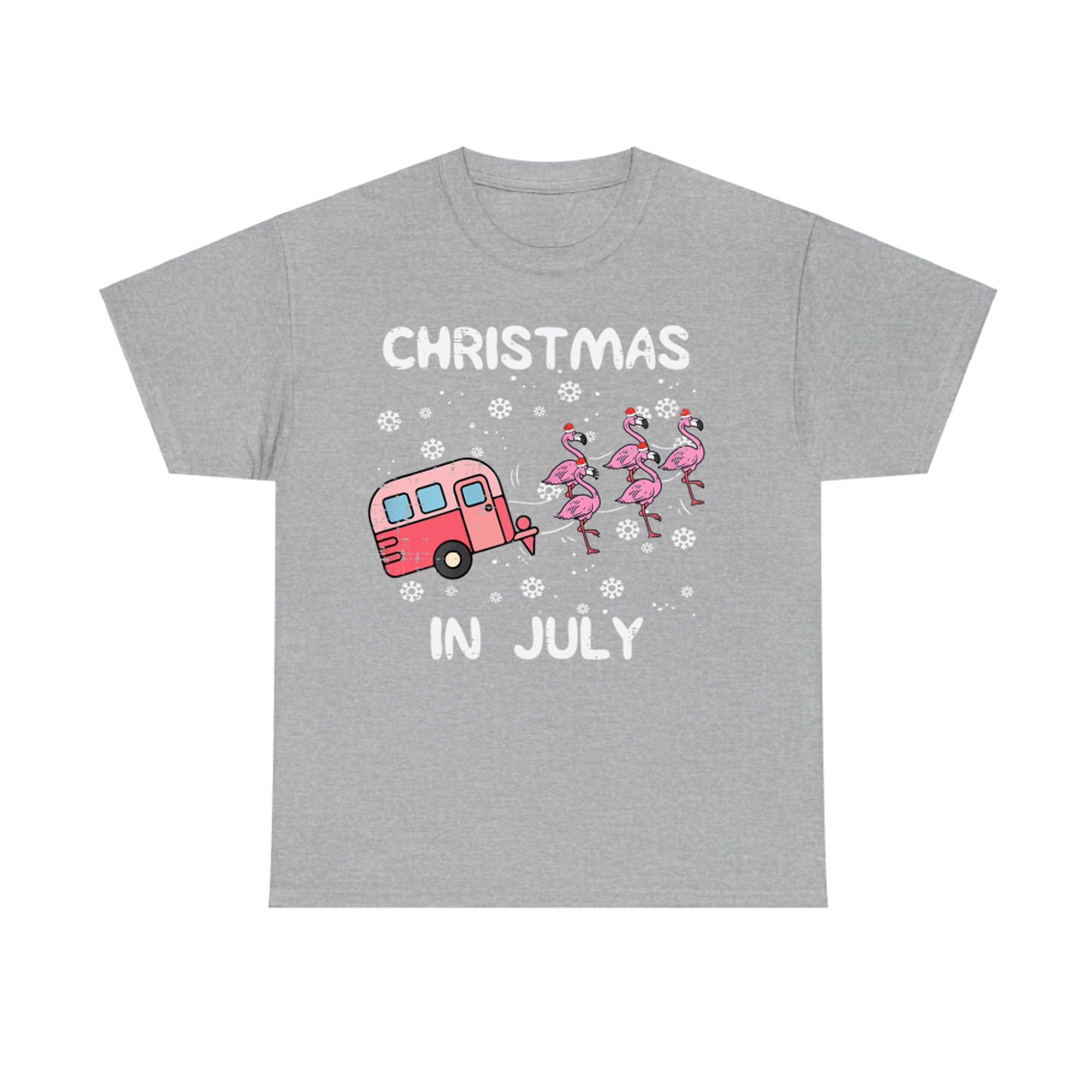 Christmas In July Flamingo Trailer Summer Xmas Camp Camper T-Shirt