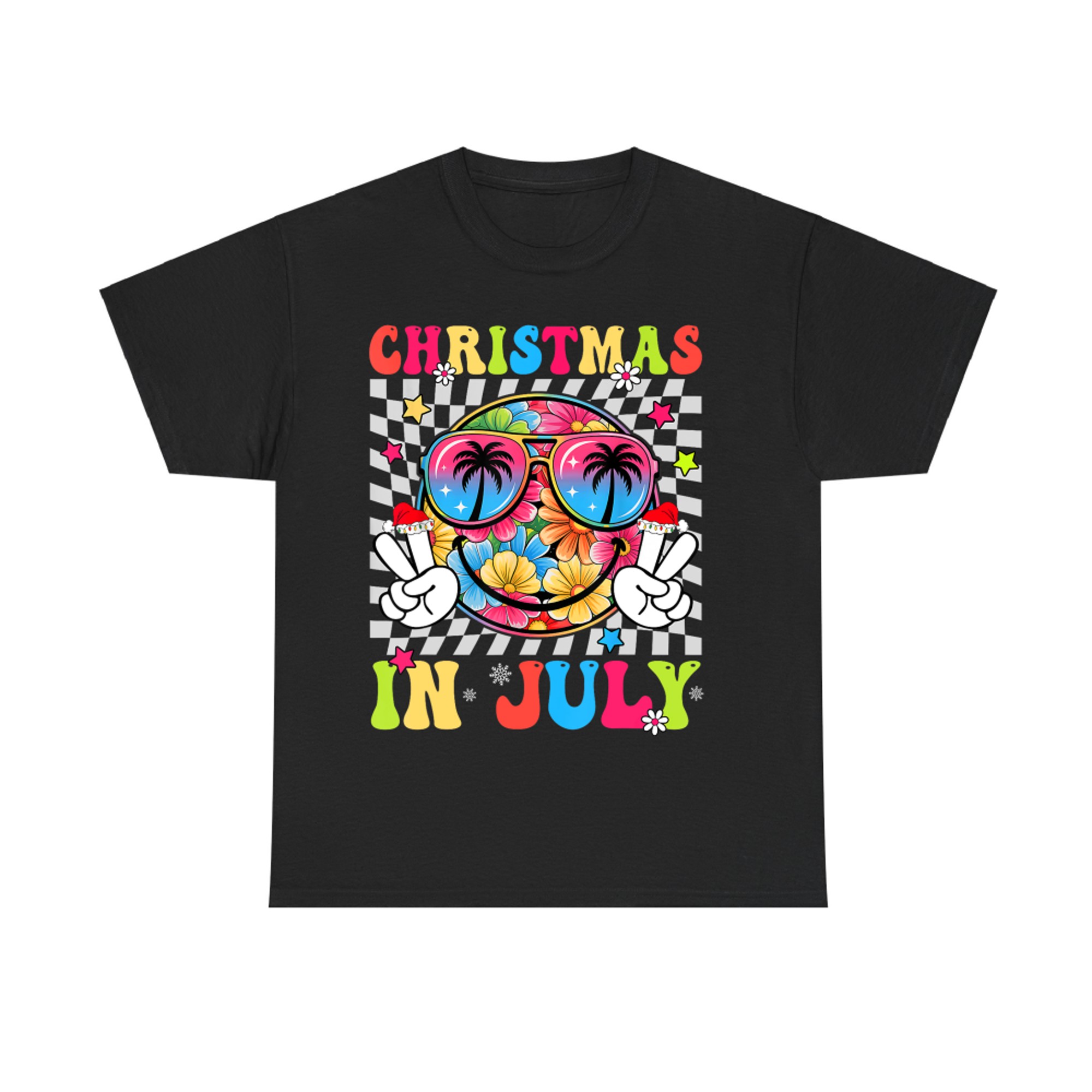 Christmas In July Floral Smile Face Summer Beach Vacation T-Shirt