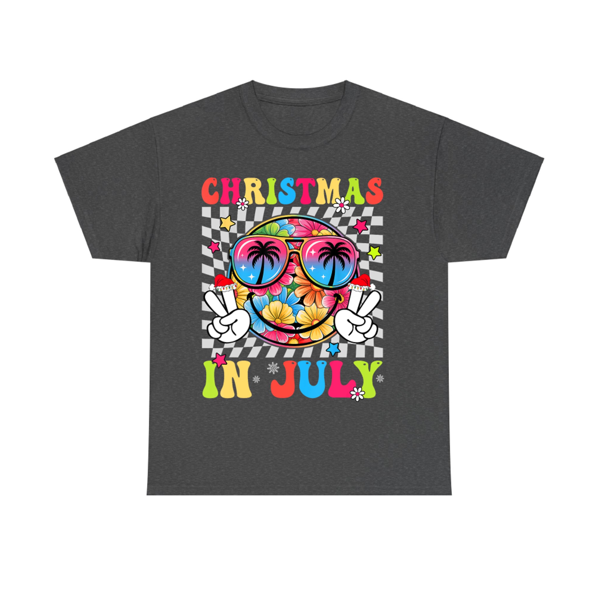 Christmas In July Floral Smile Face Summer Beach Vacation T-Shirt