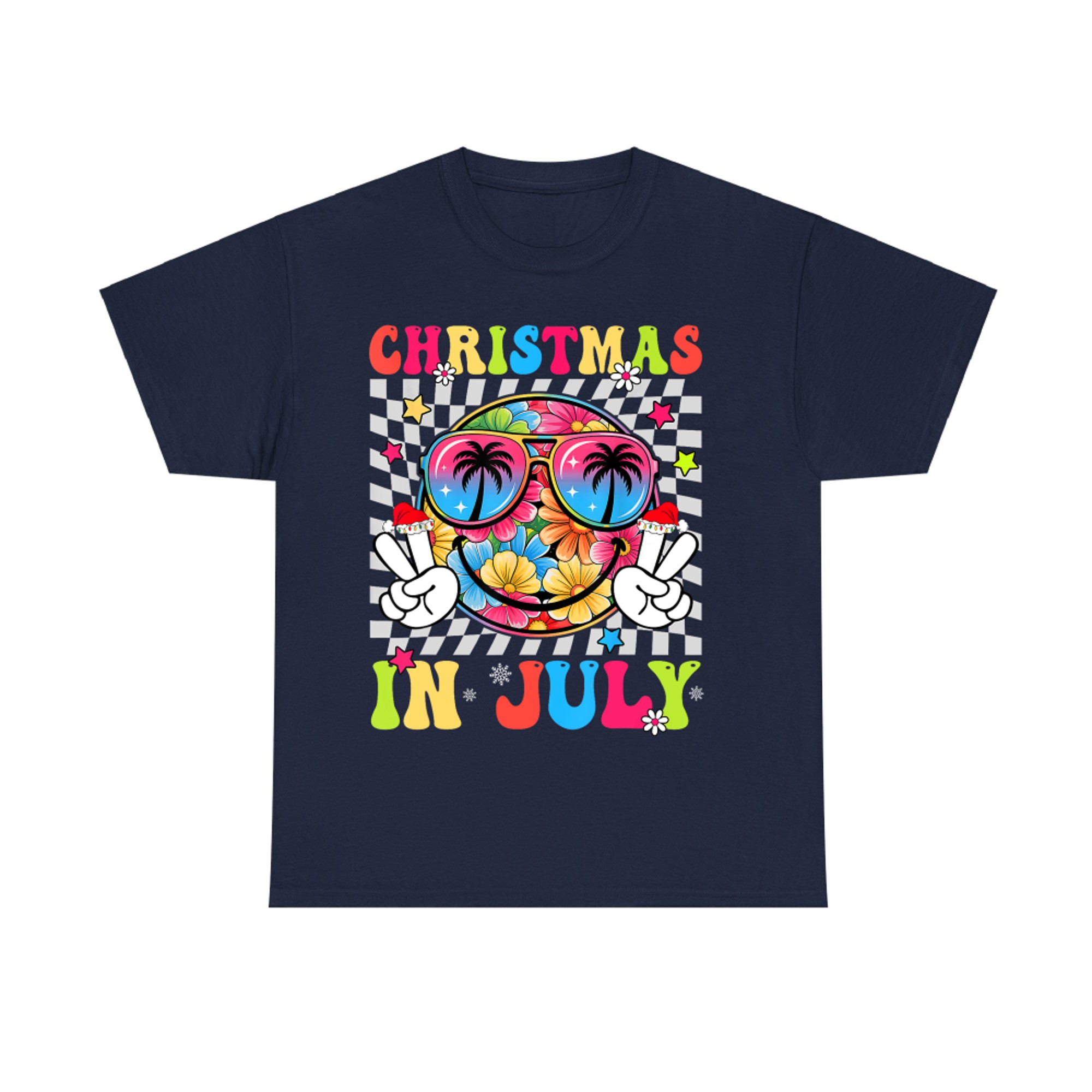 Christmas In July Floral Smile Face Summer Beach Vacation T-Shirt