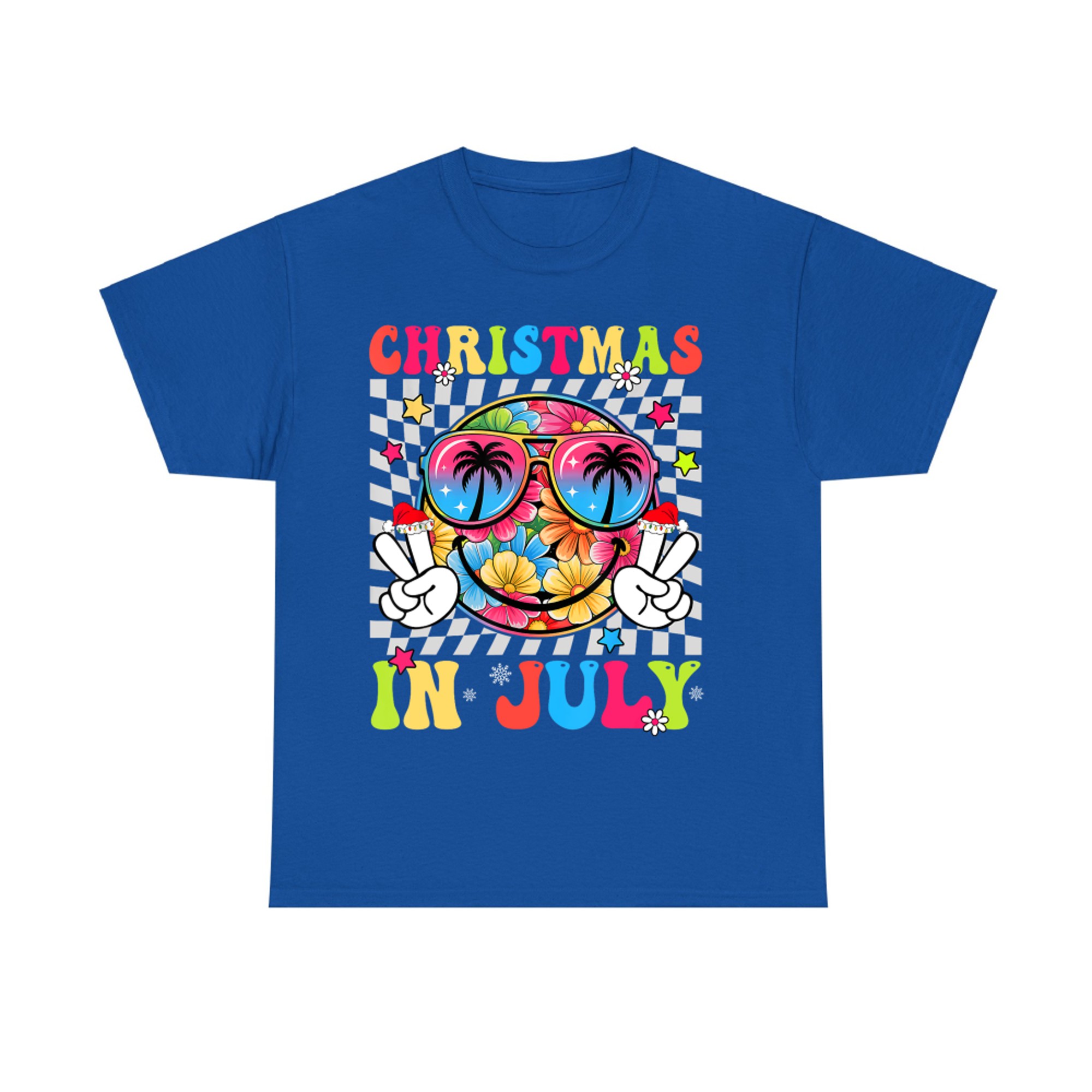 Christmas In July Floral Smile Face Summer Beach Vacation T-Shirt