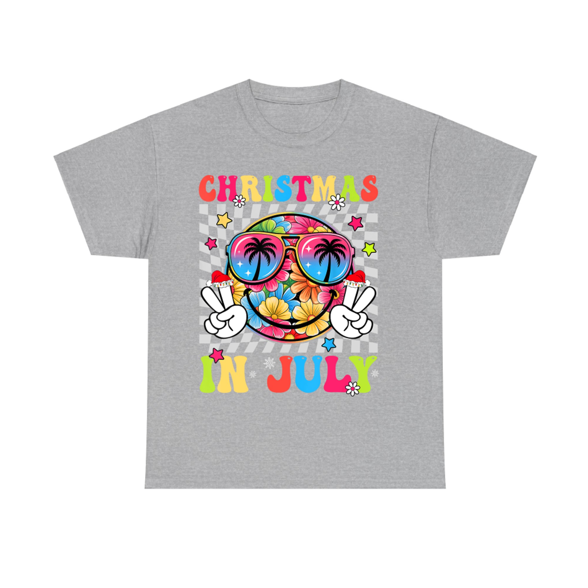 Christmas In July Floral Smile Face Summer Beach Vacation T-Shirt