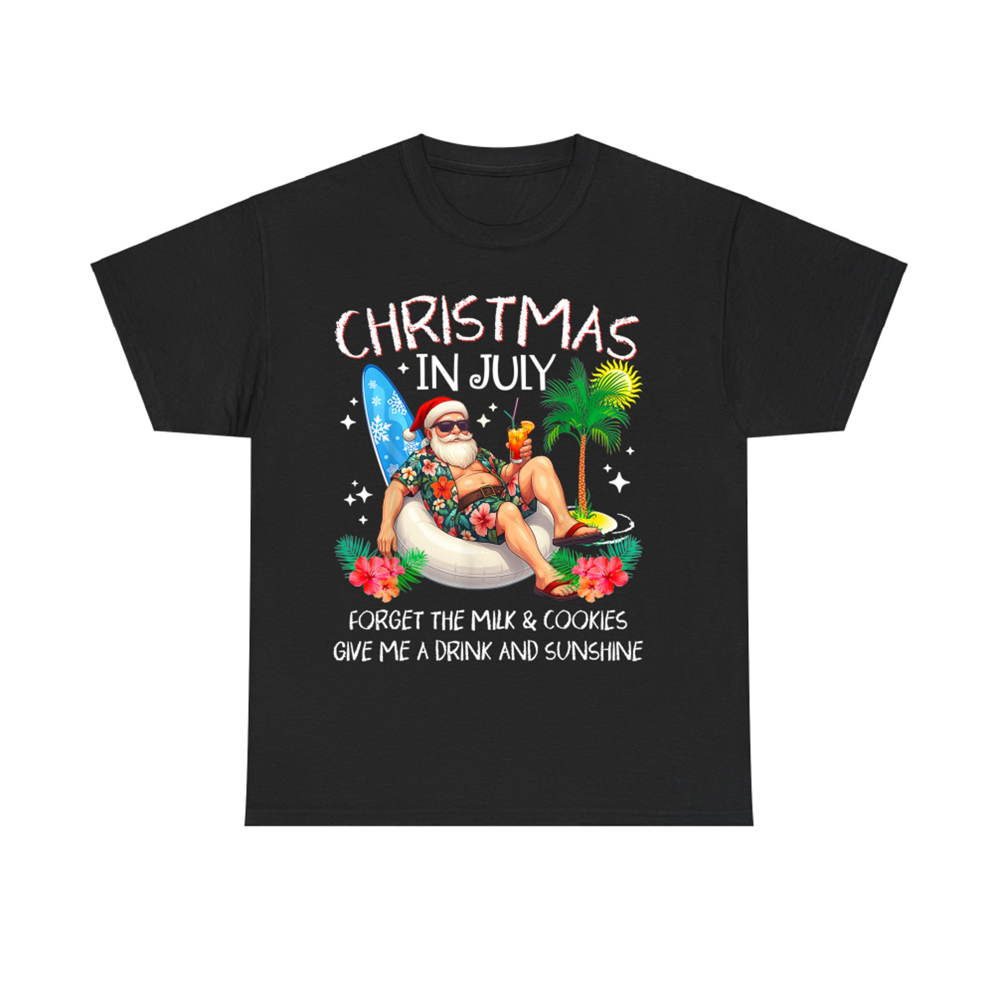 Christmas In July Palm Tree Beach Summer Hawaii Santa T-Shirt