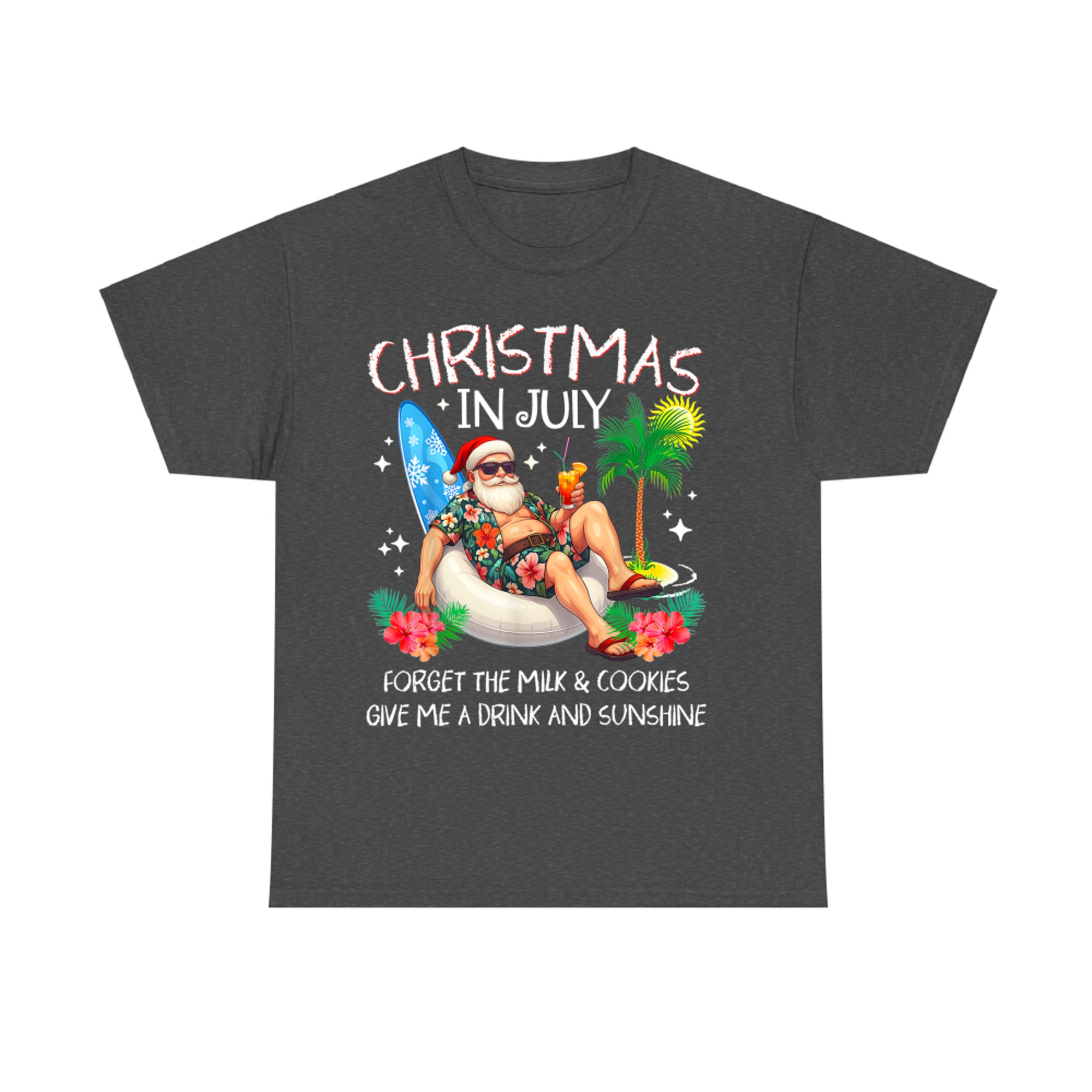 Christmas In July Palm Tree Beach Summer Hawaii Santa T-Shirt