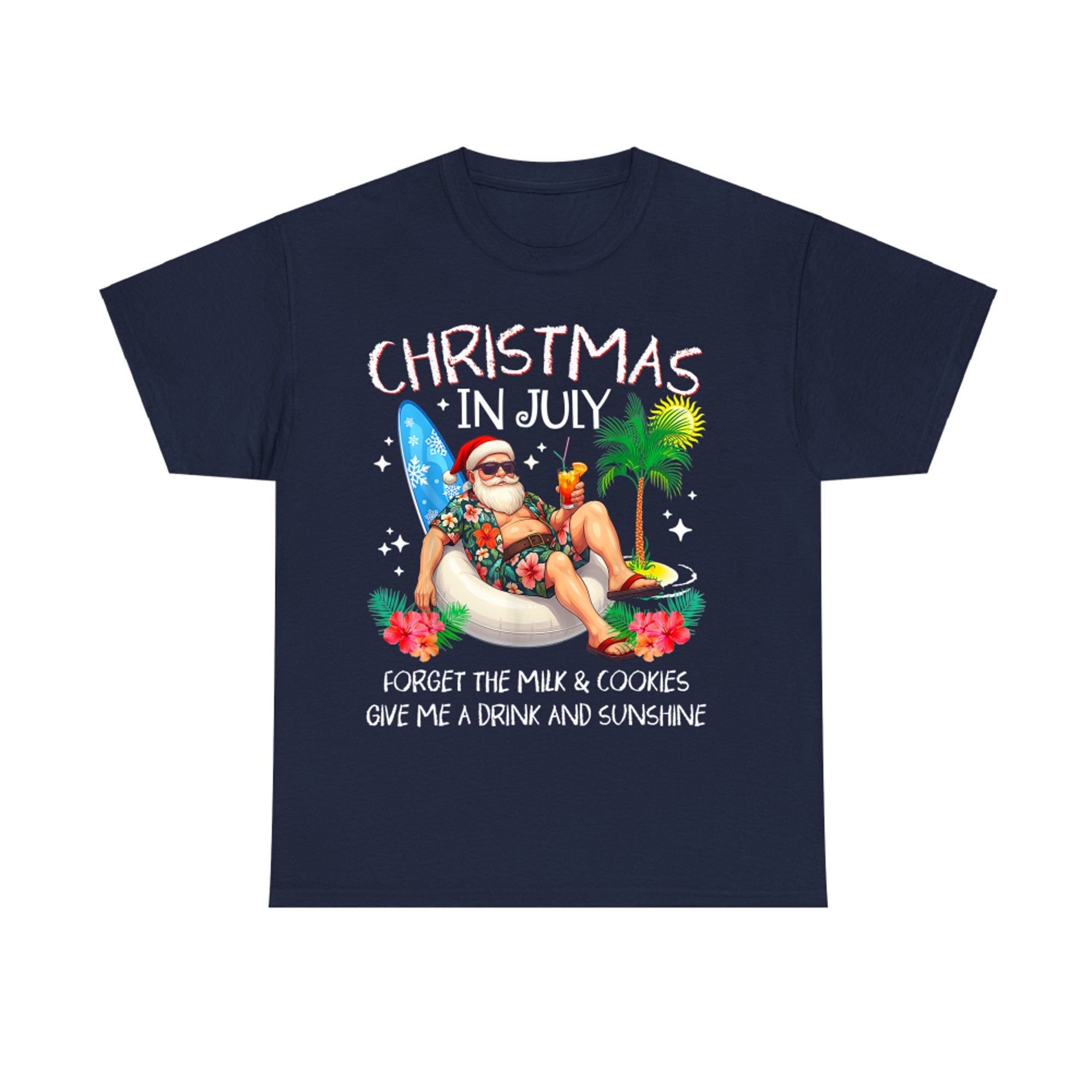 Christmas In July Palm Tree Beach Summer Hawaii Santa T-Shirt