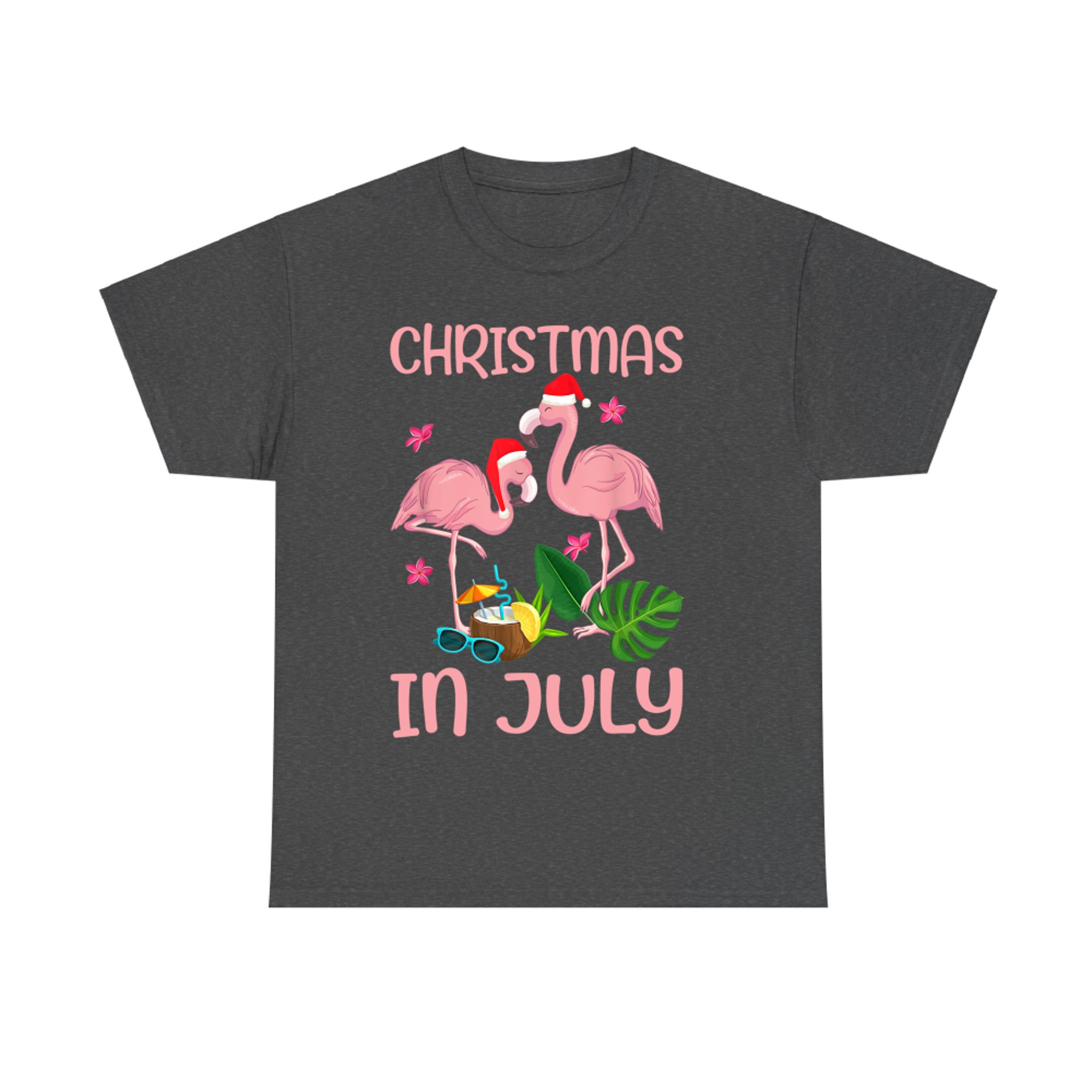 Christmas In July Pink Flamingo Wearing Santa Hat T-Shirt