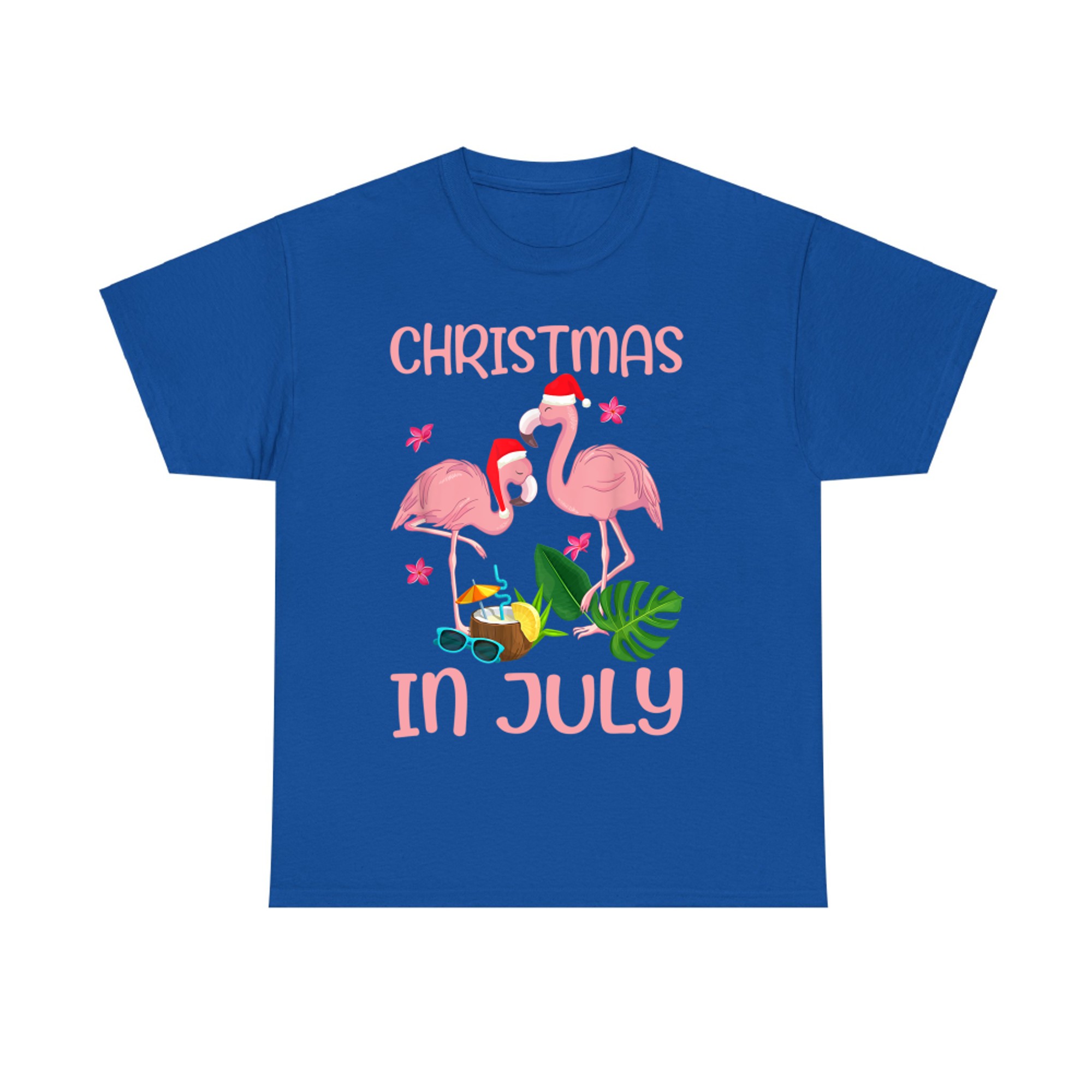 Christmas In July Pink Flamingo Wearing Santa Hat T-Shirt