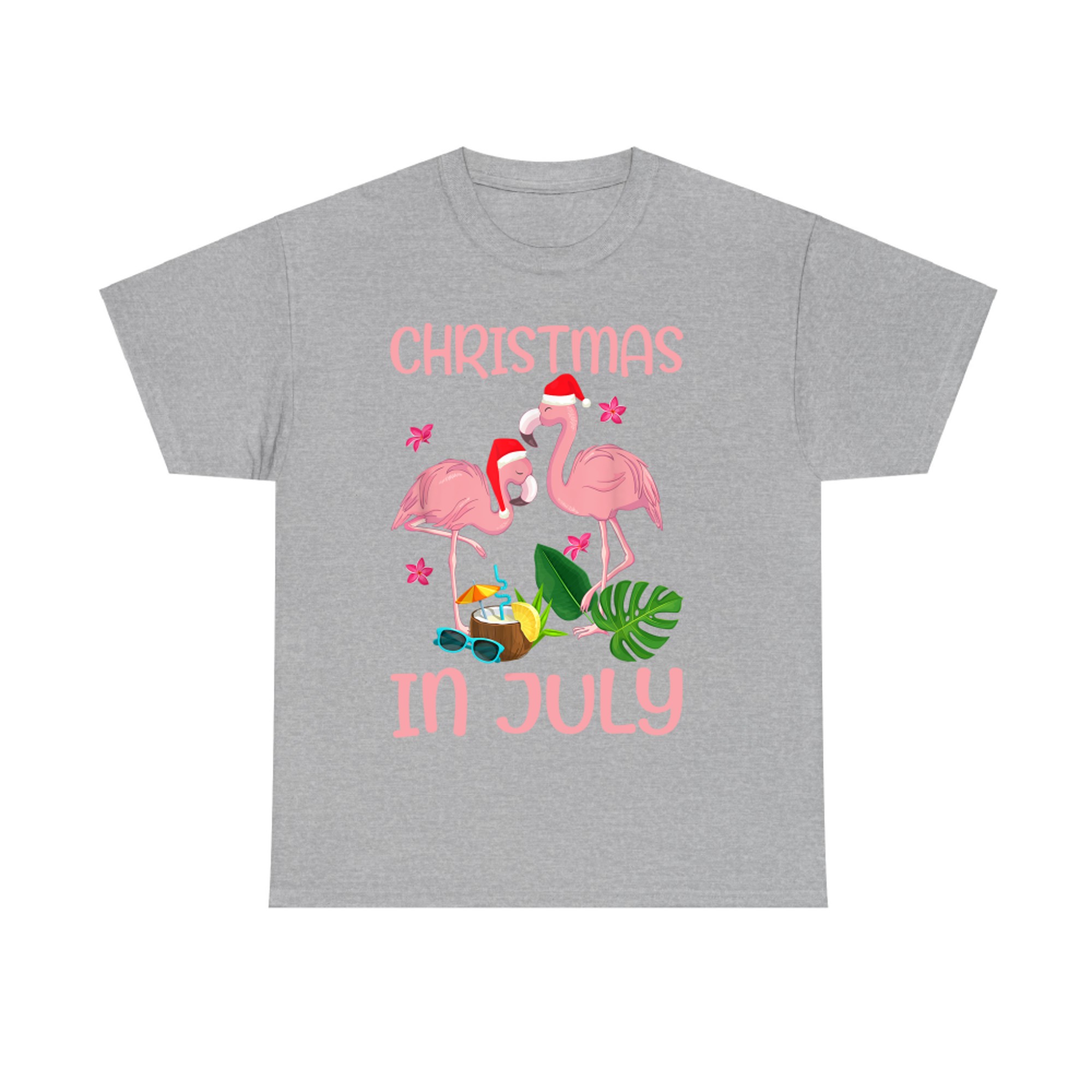 Christmas In July Pink Flamingo Wearing Santa Hat T-Shirt