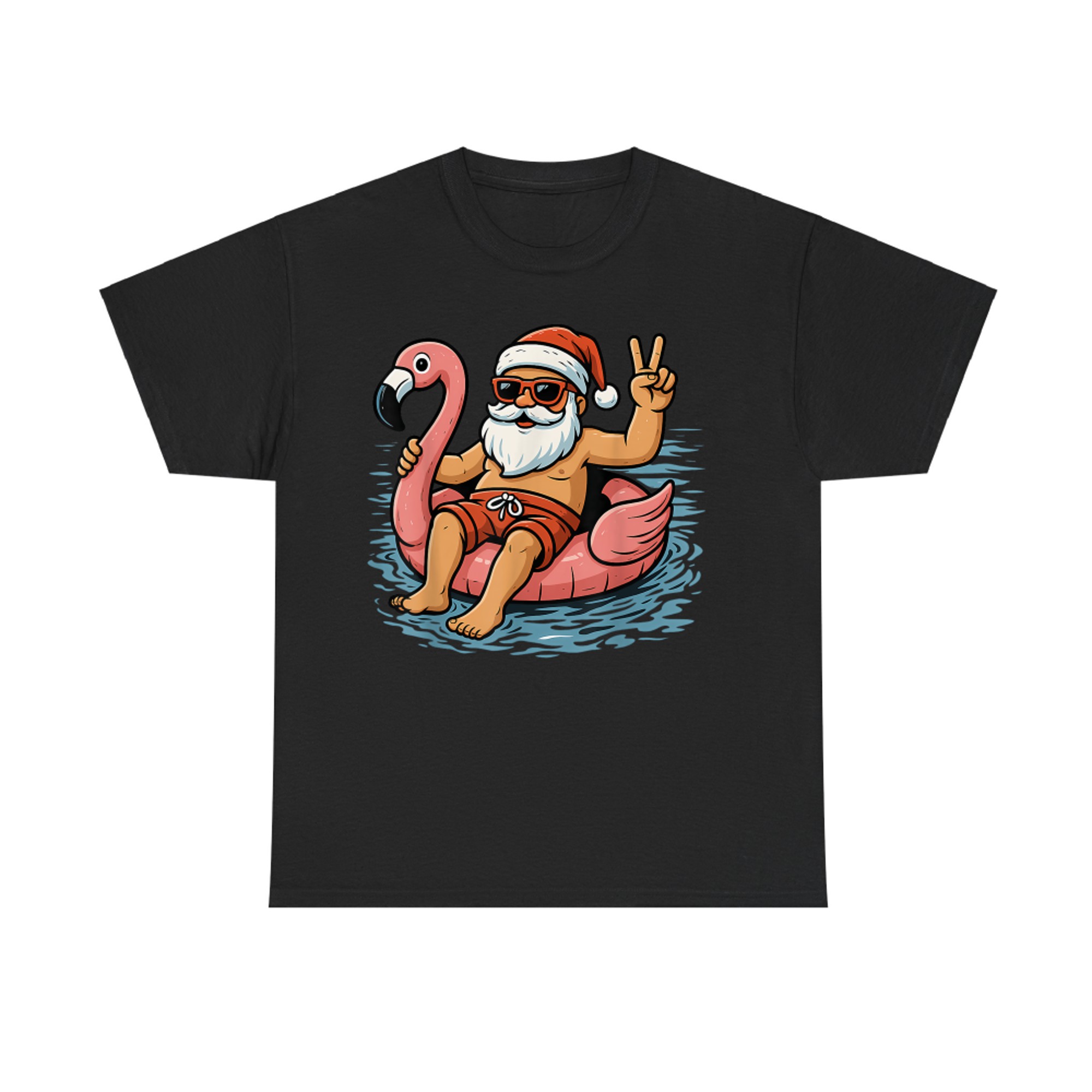 Christmas In July Santa Flamingo Summer Xmas T-Shirt