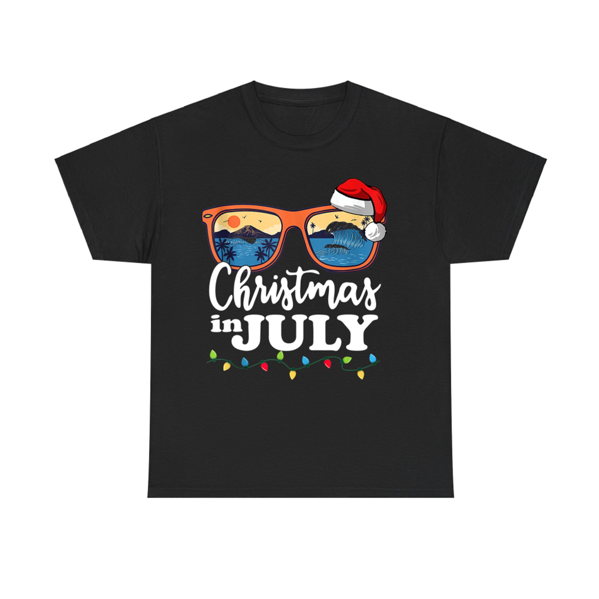 Christmas In July Santa Hat Sunglasses Summer Vacation Beach T-Shirt