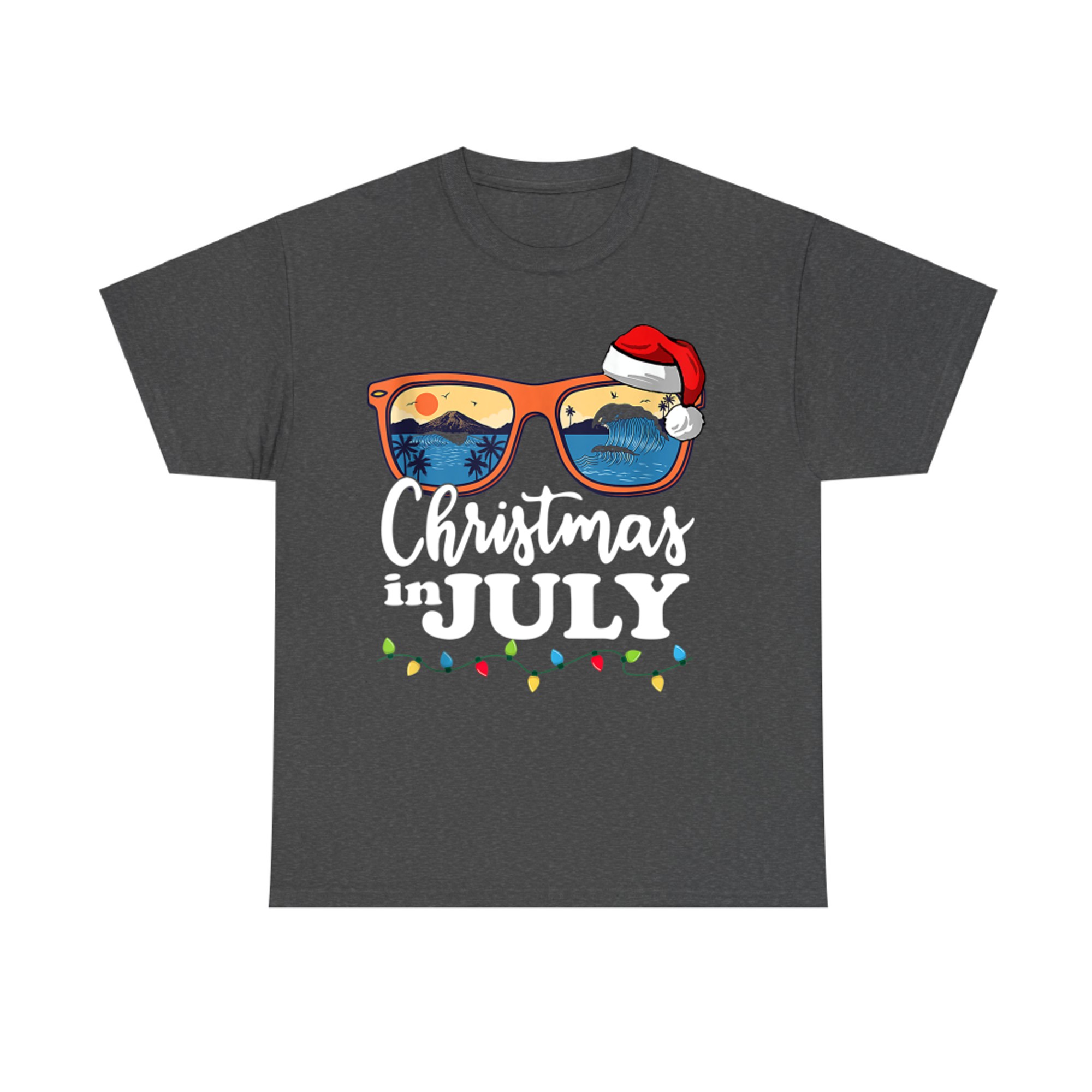Christmas In July Santa Hat Sunglasses Summer Vacation Beach T-Shirt