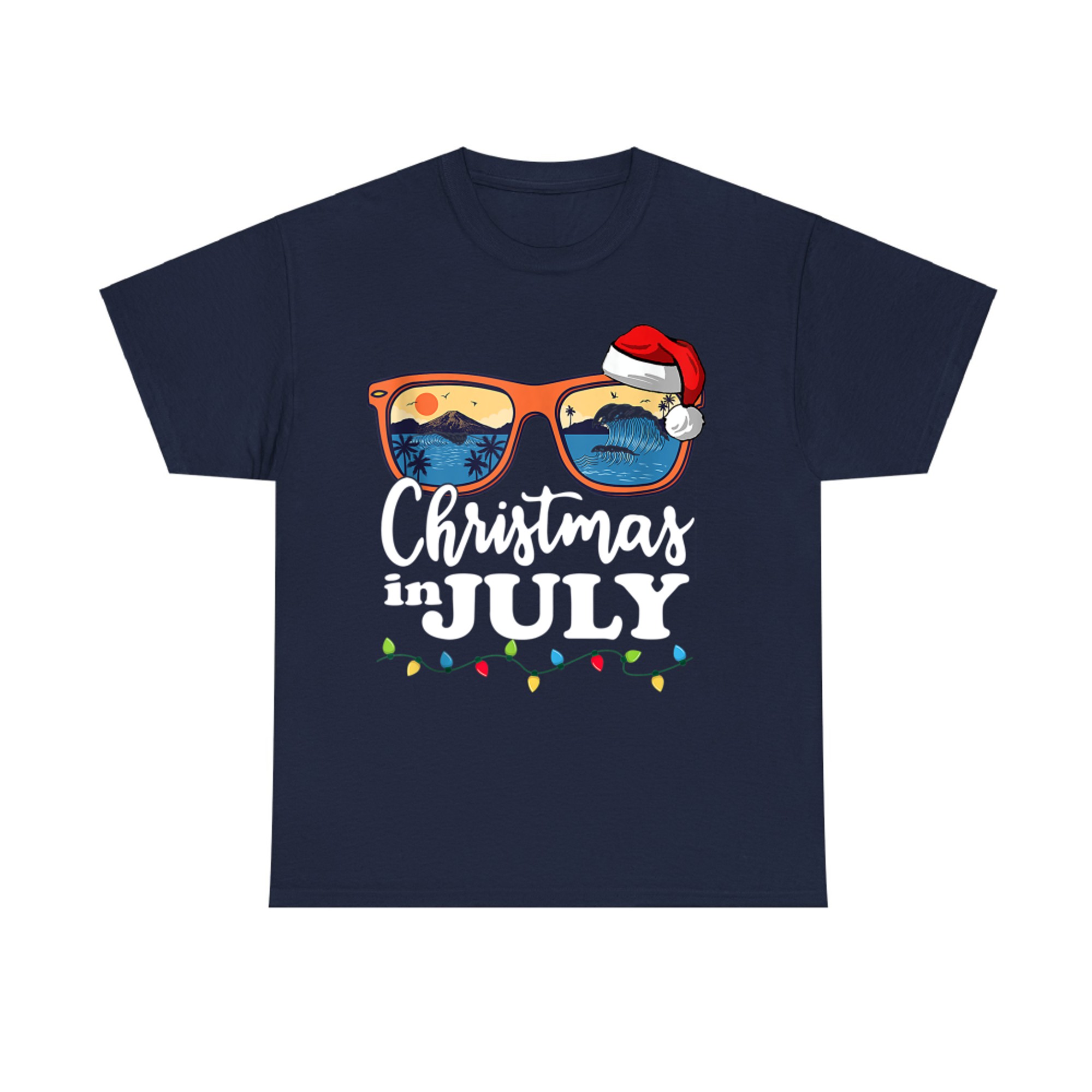 Christmas In July Santa Hat Sunglasses Summer Vacation Beach T-Shirt