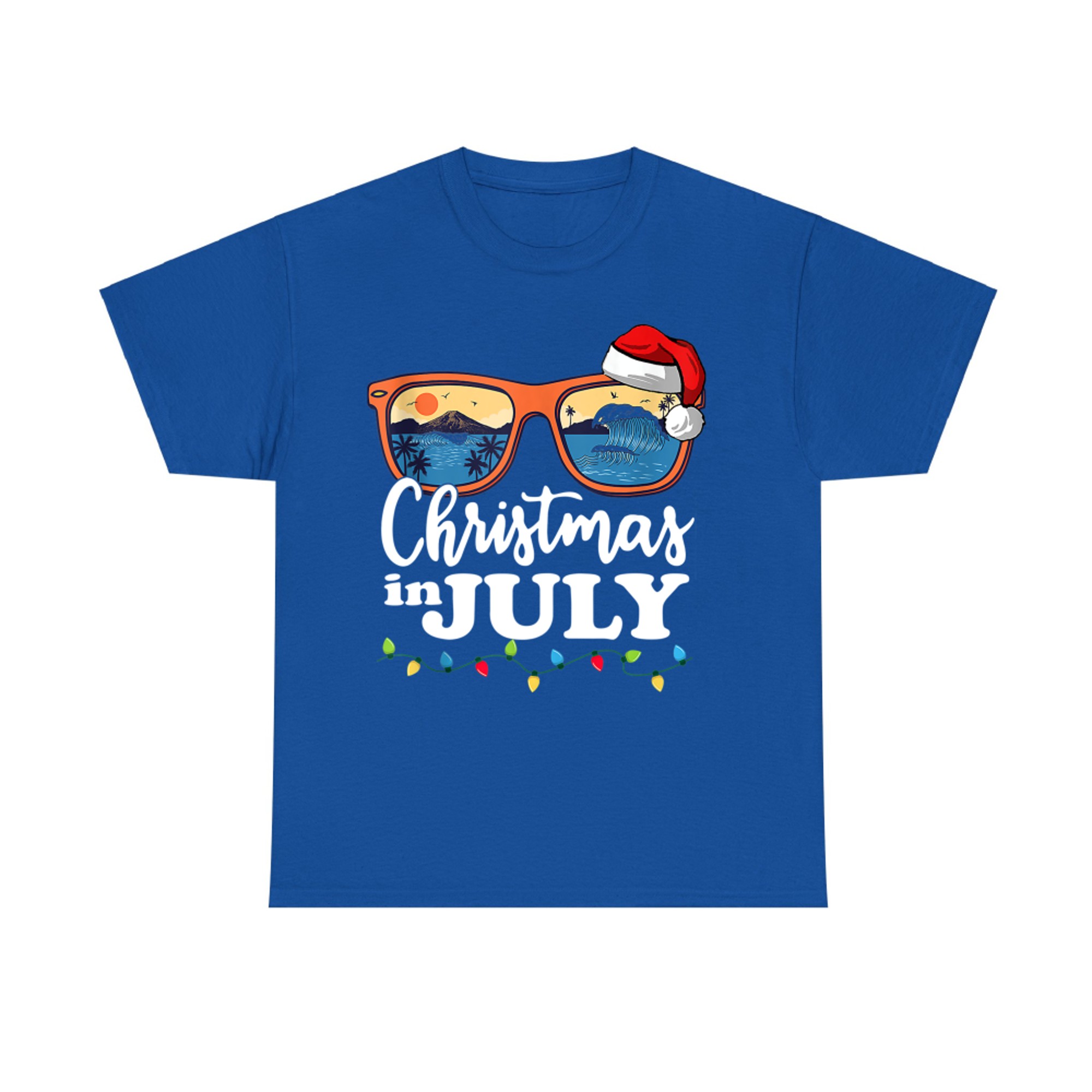 Christmas In July Santa Hat Sunglasses Summer Vacation Beach T-Shirt