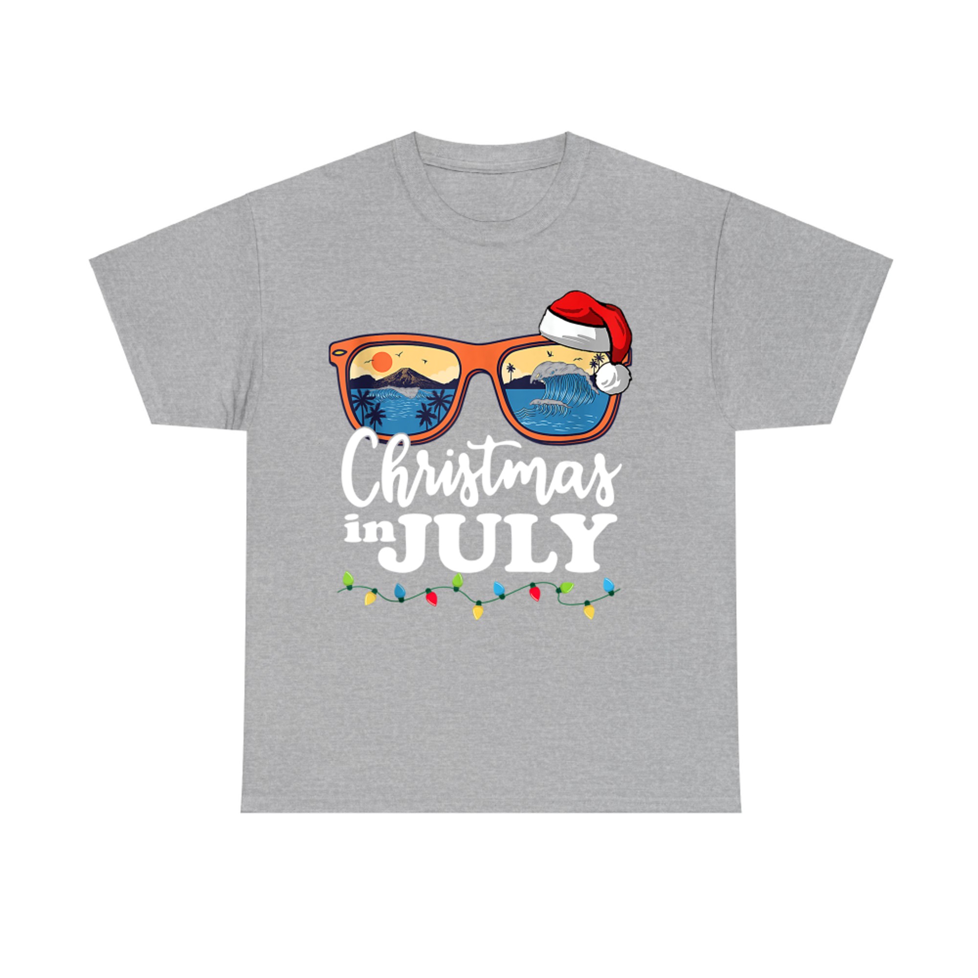 Christmas In July Santa Hat Sunglasses Summer Vacation Beach T-Shirt