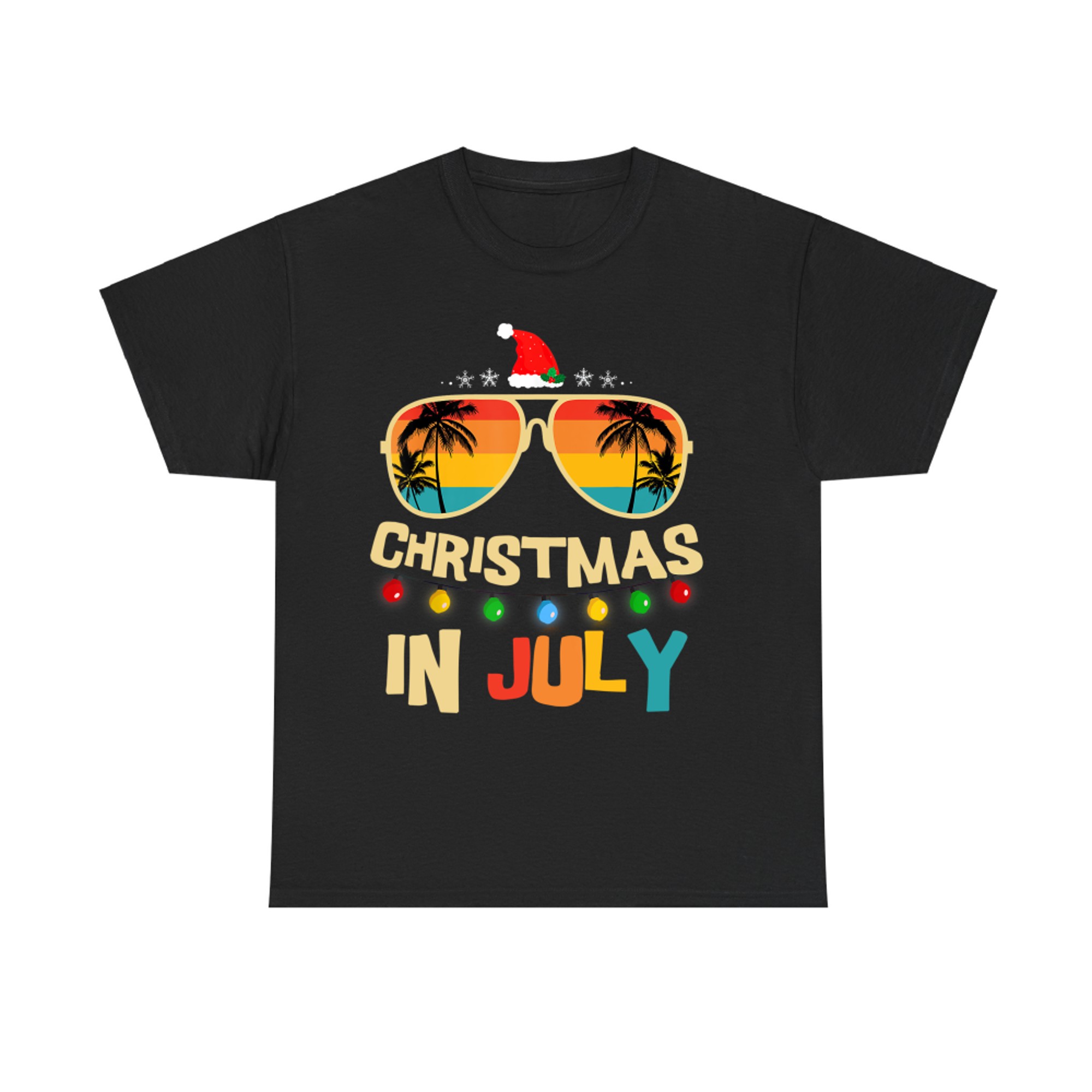 Christmas in July Santa Hat Sunglasses Summer Vacation T-Shirt