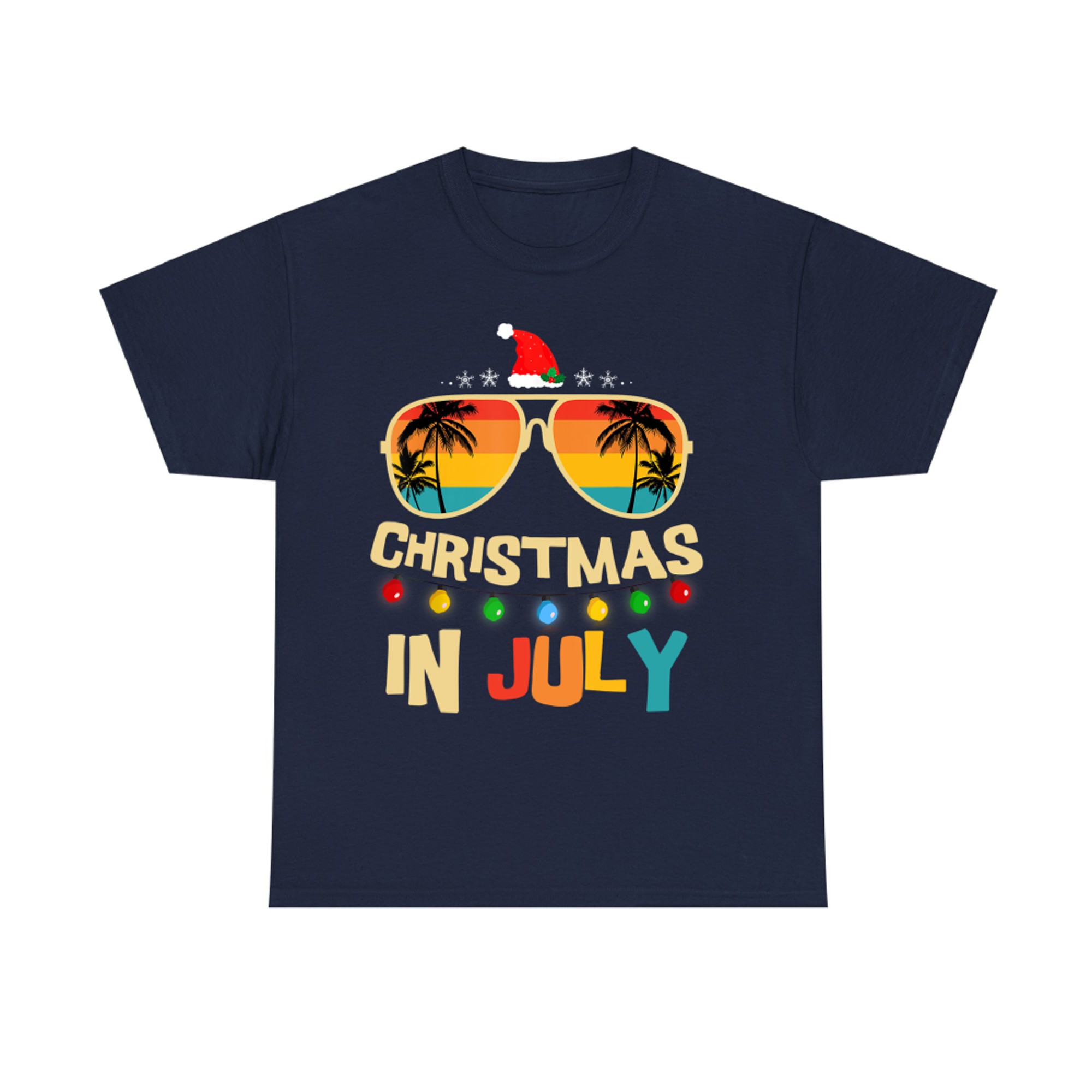 Christmas in July Santa Hat Sunglasses Summer Vacation T-Shirt