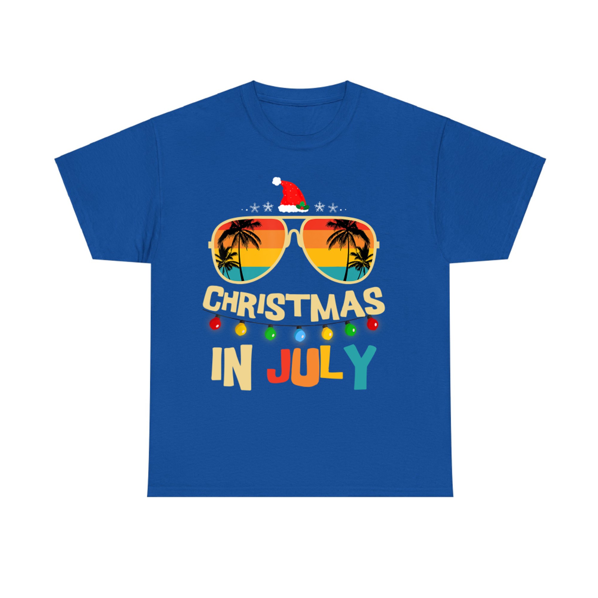 Christmas in July Santa Hat Sunglasses Summer Vacation T-Shirt