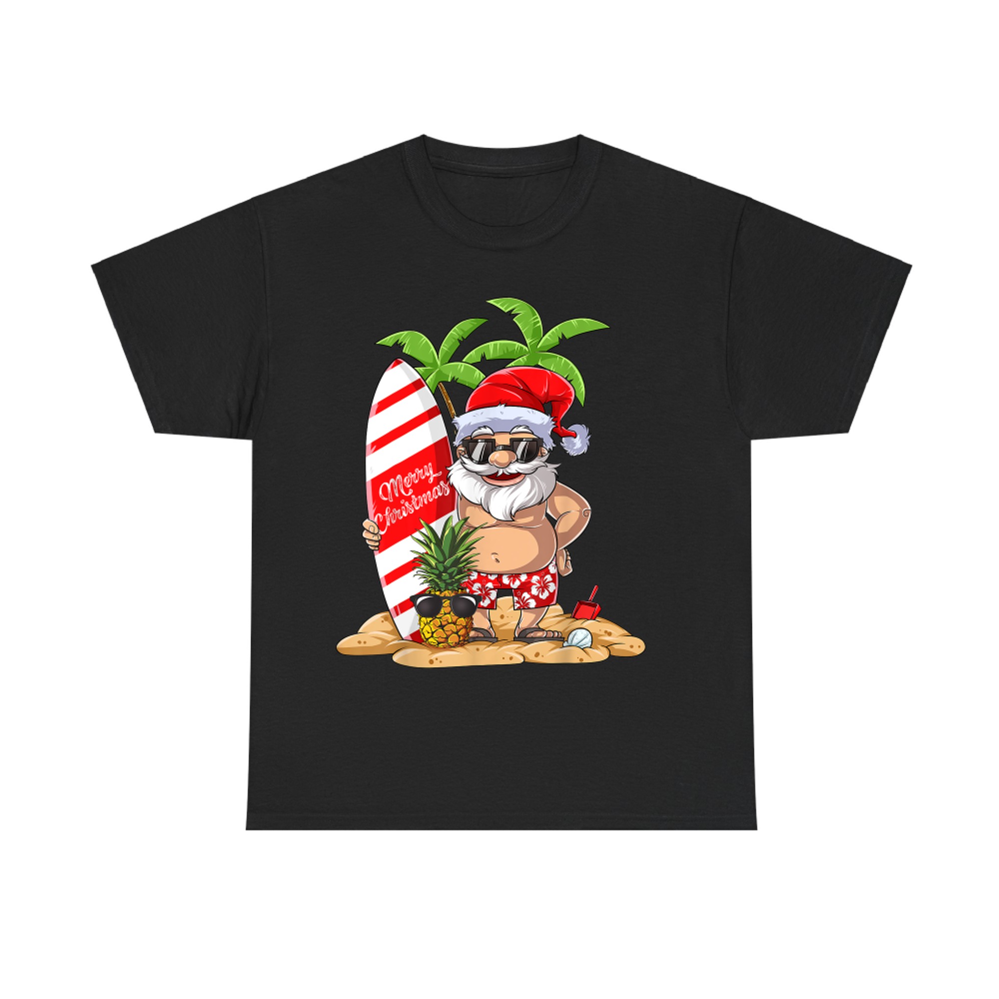 Christmas in July Santa Hawaiian Surfing Gifts Summer Surf T-Shirt