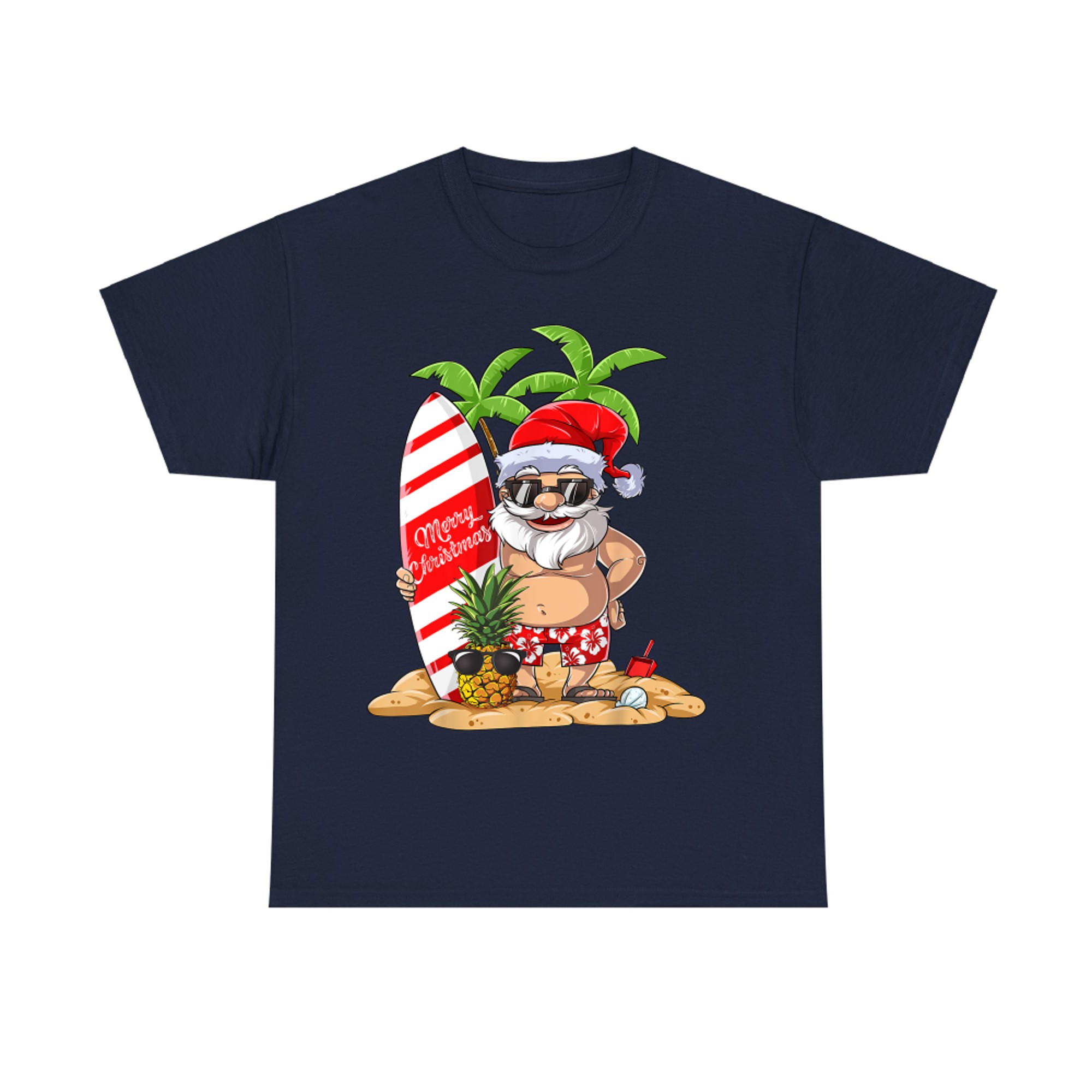 Christmas in July Santa Hawaiian Surfing Gifts Summer Surf T-Shirt