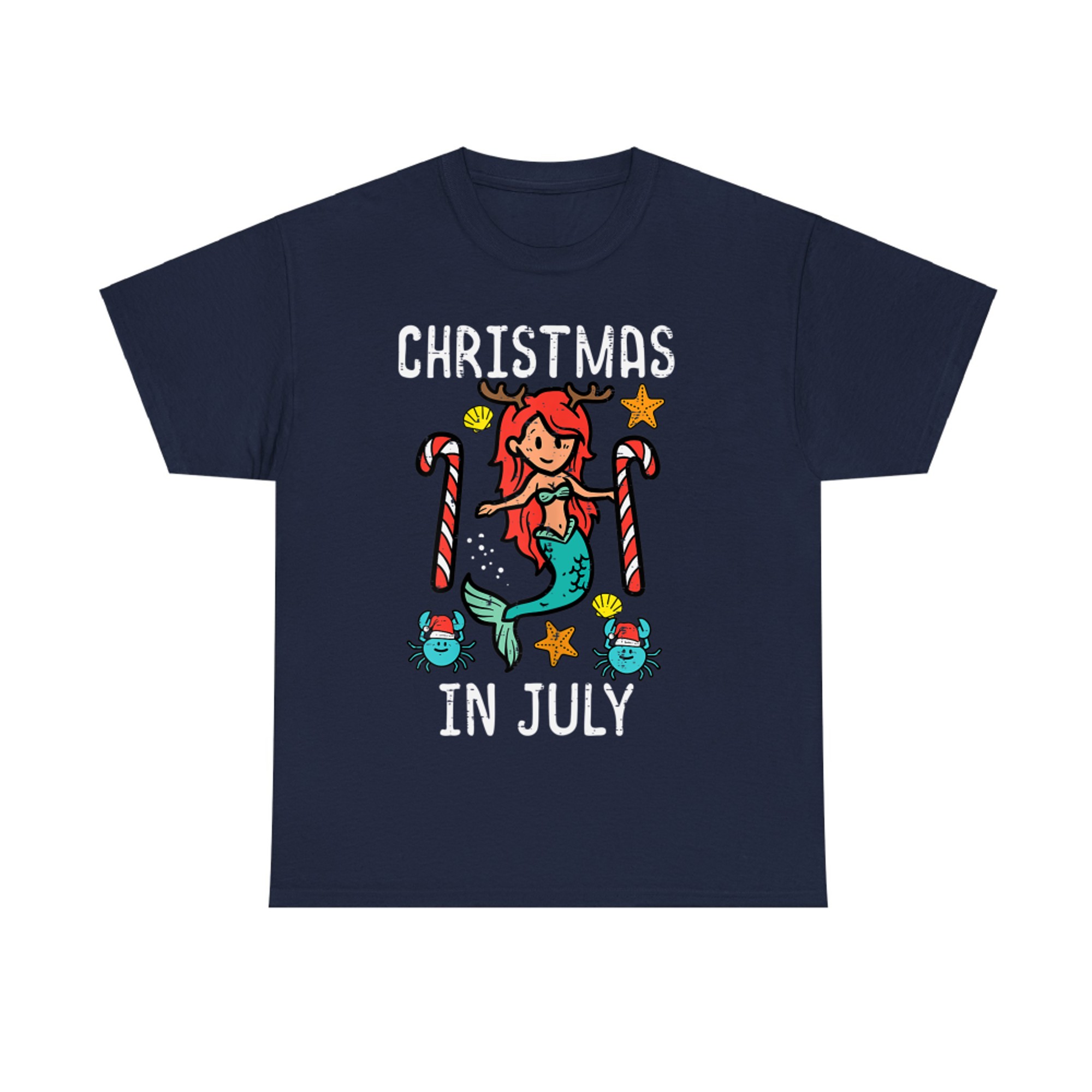 Christmas In July Mermaid Crab Cute Summer Xmas T-Shirt