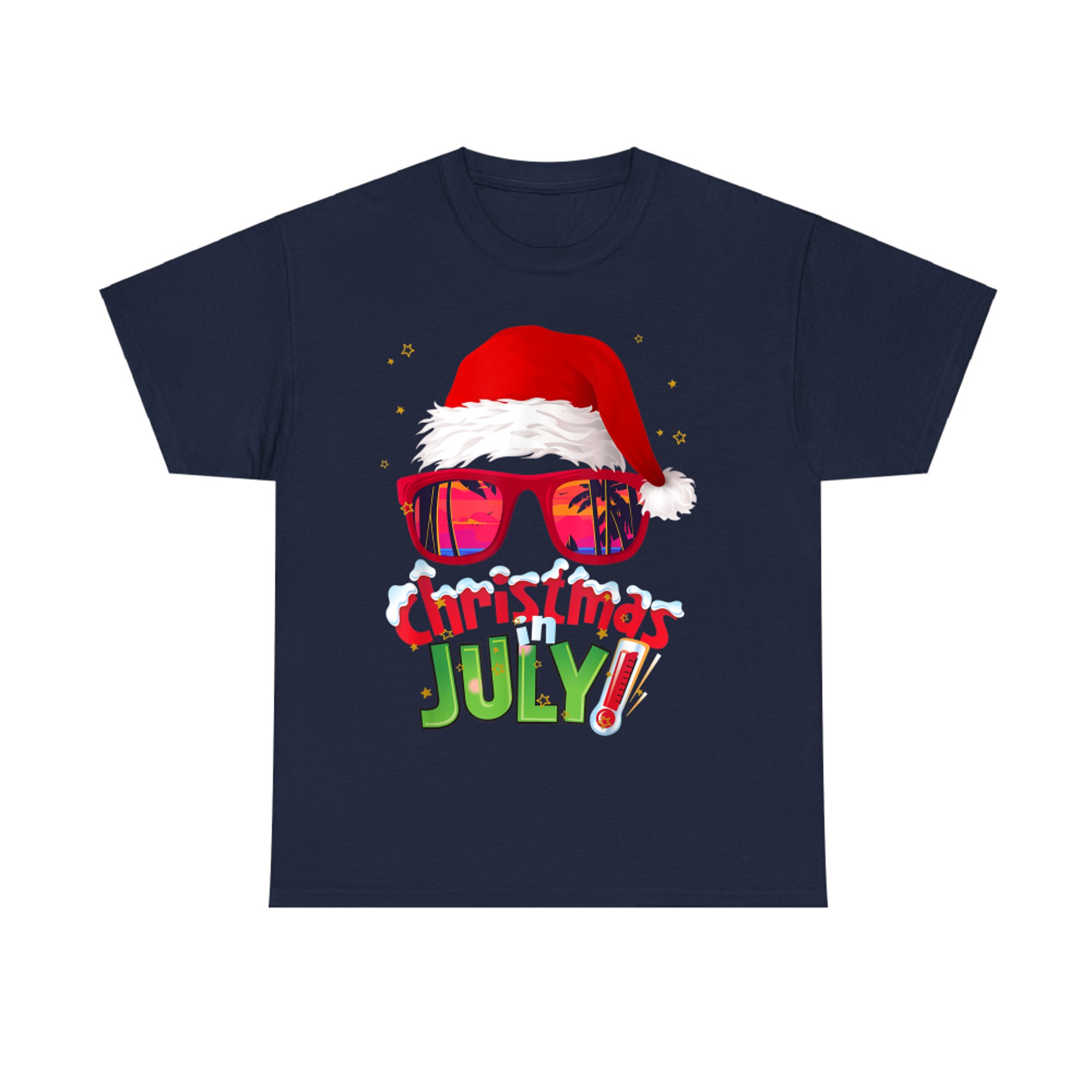 Funny Christmas in July Summer Santa Sunglasses Xmas T-Shirt
