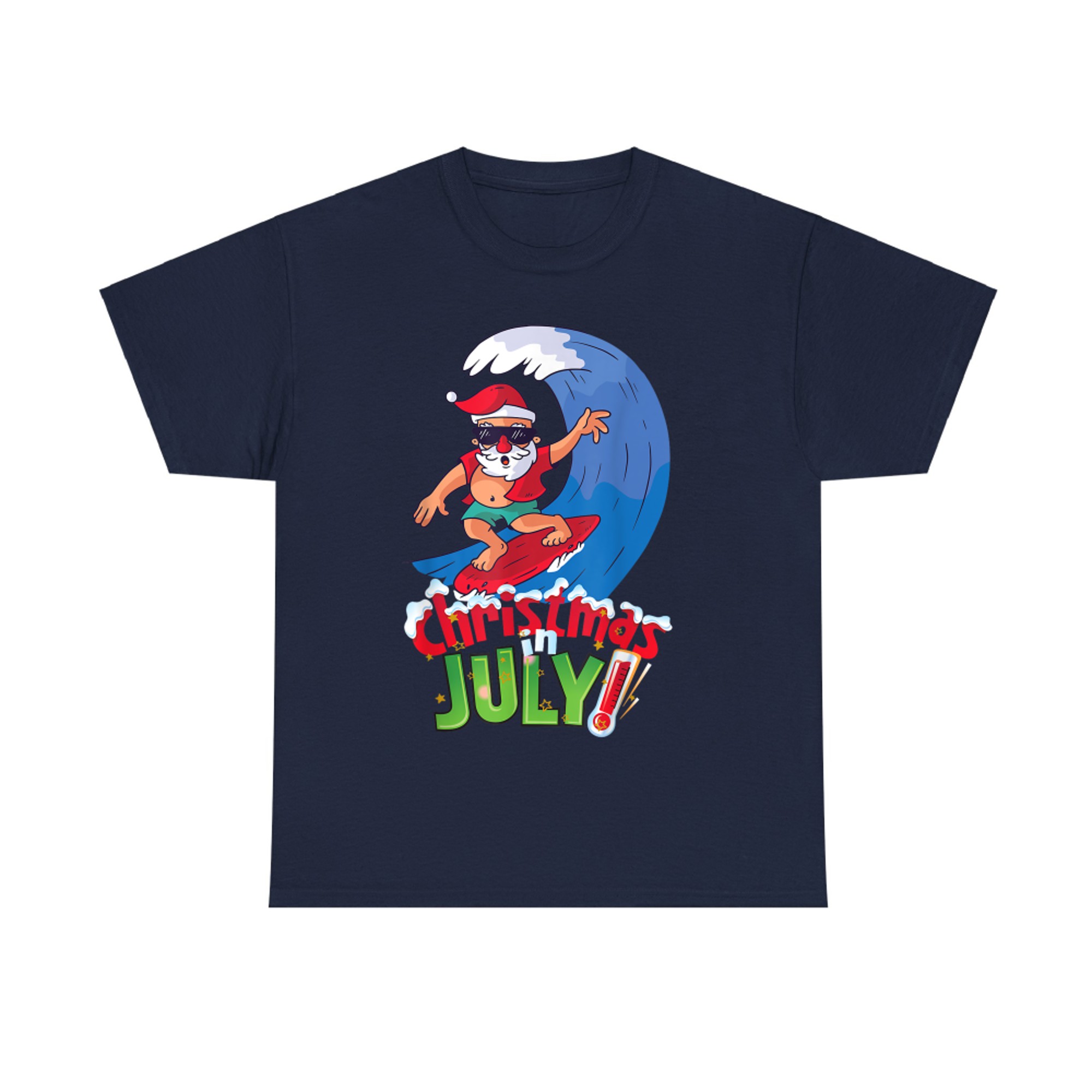 Funny Christmas in July Summer Santa Surfing Xmas T-Shirt