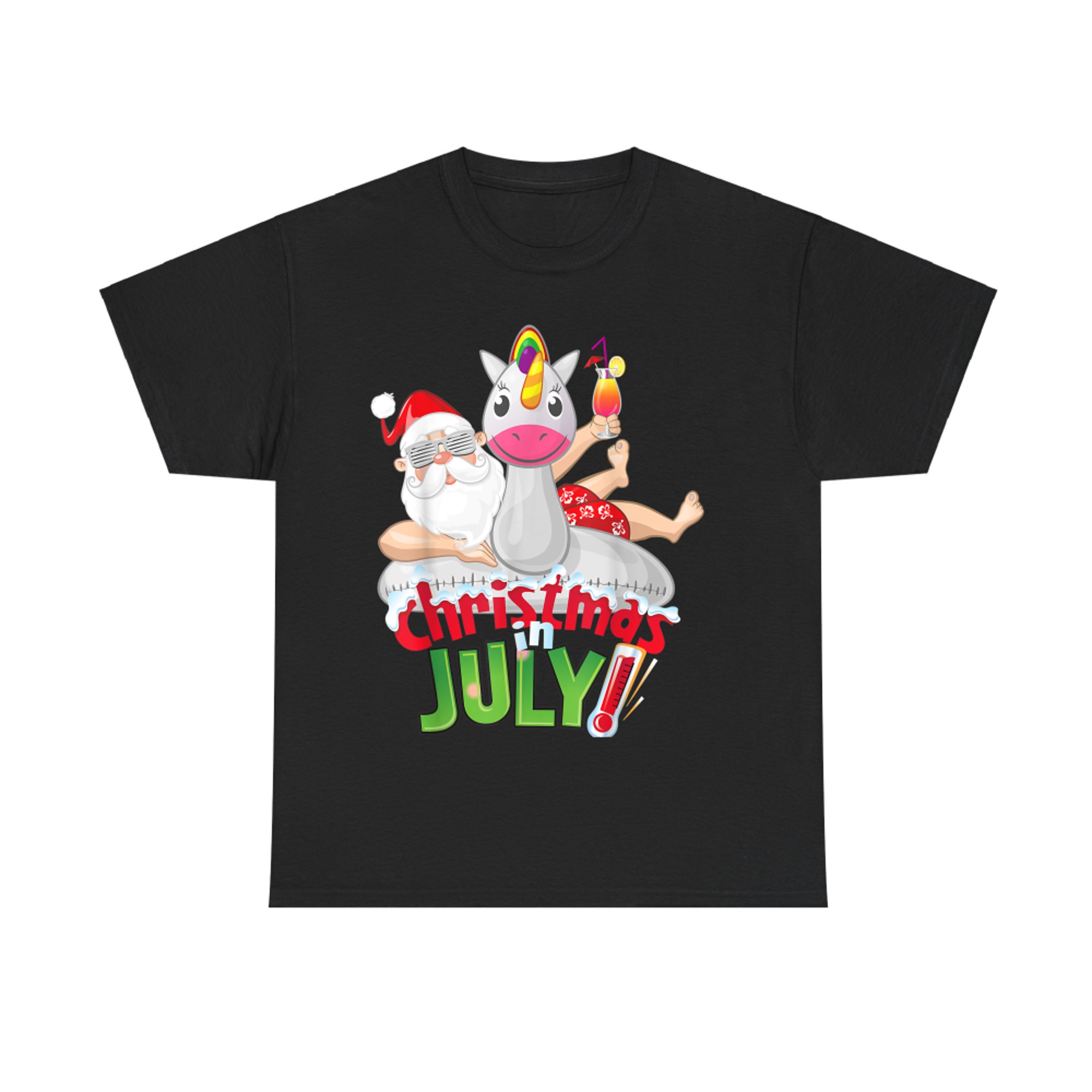 Funny Christmas in July Summer Uncorn Float Xmas T-Shirt