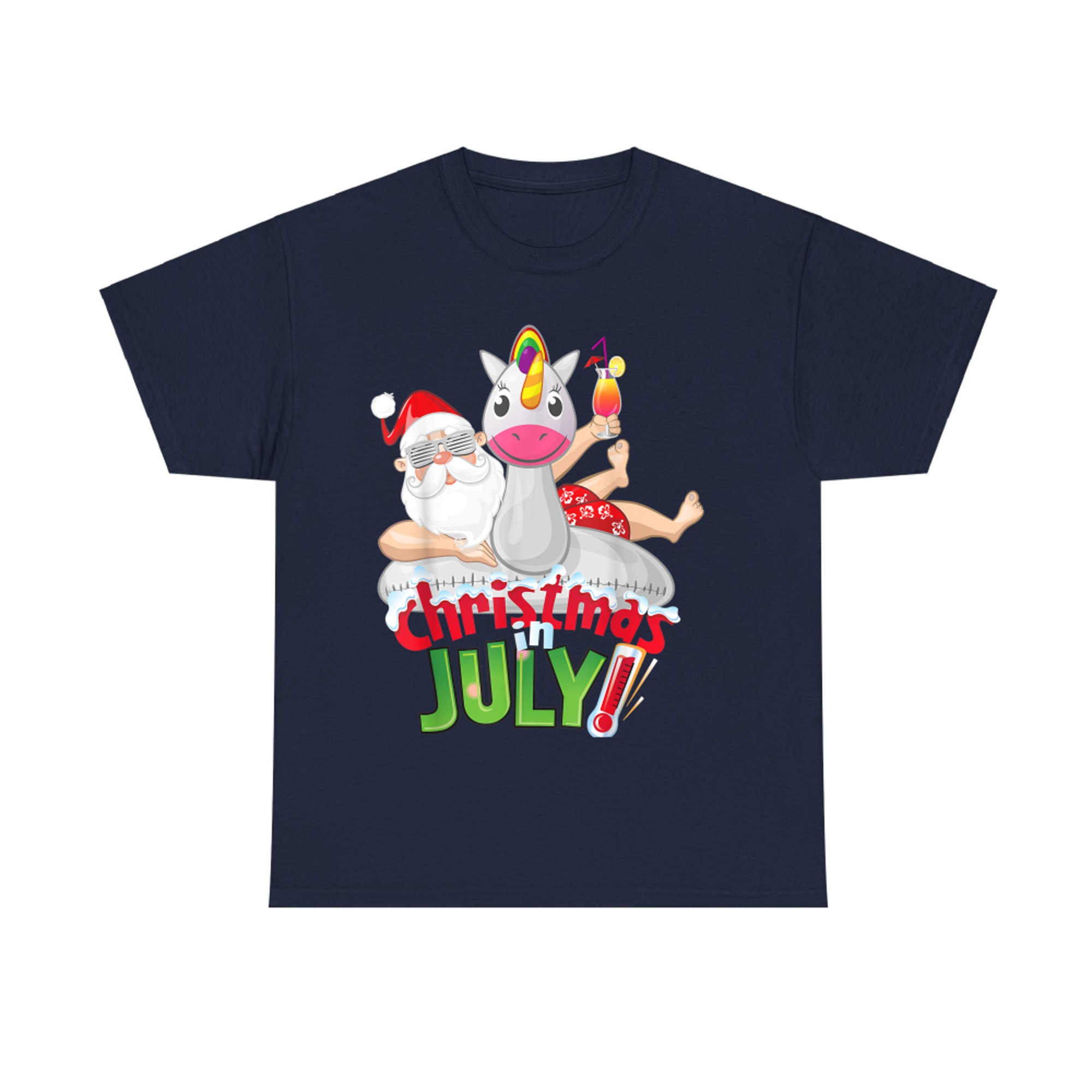 Funny Christmas in July Summer Uncorn Float Xmas T-Shirt