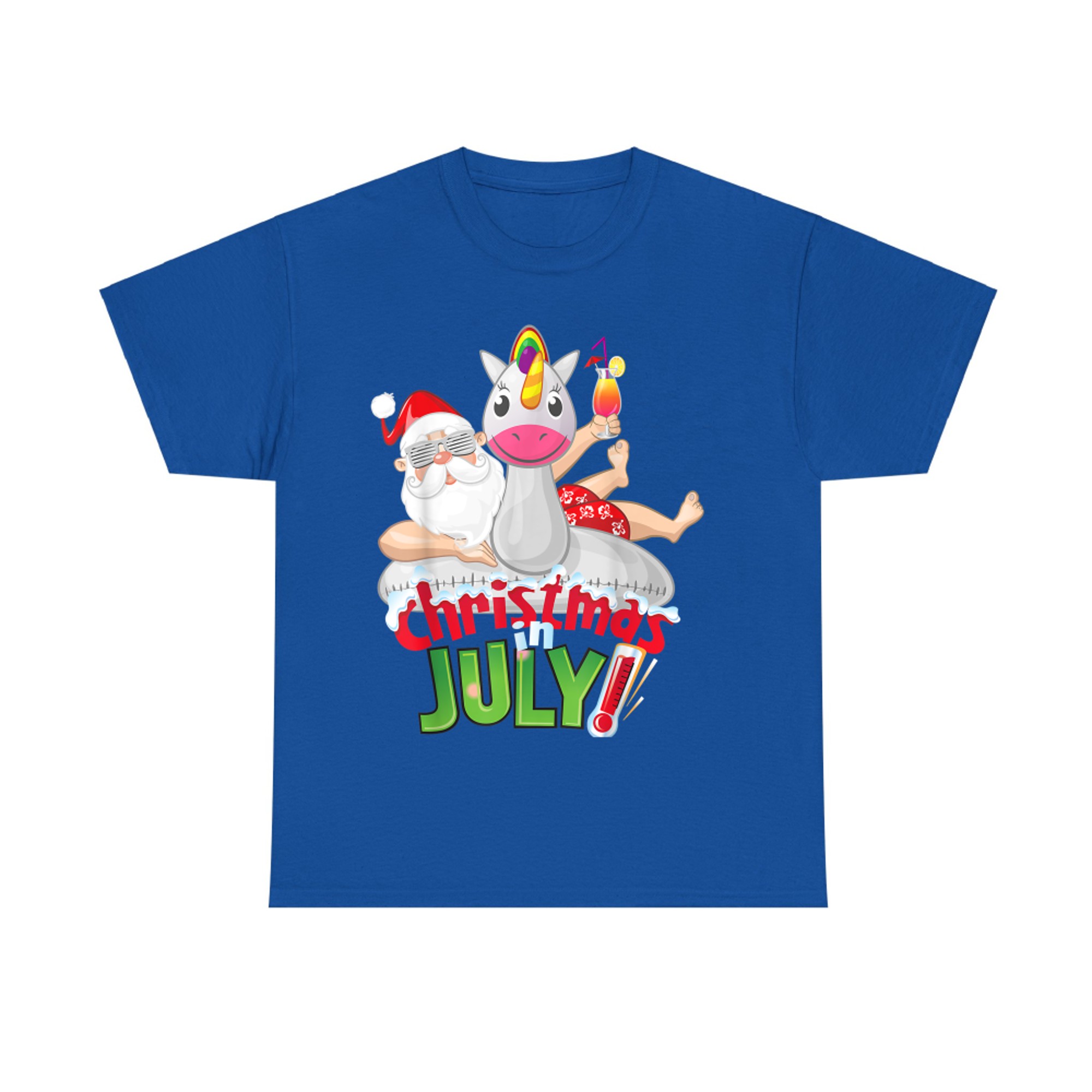 Funny Christmas in July Summer Uncorn Float Xmas T-Shirt