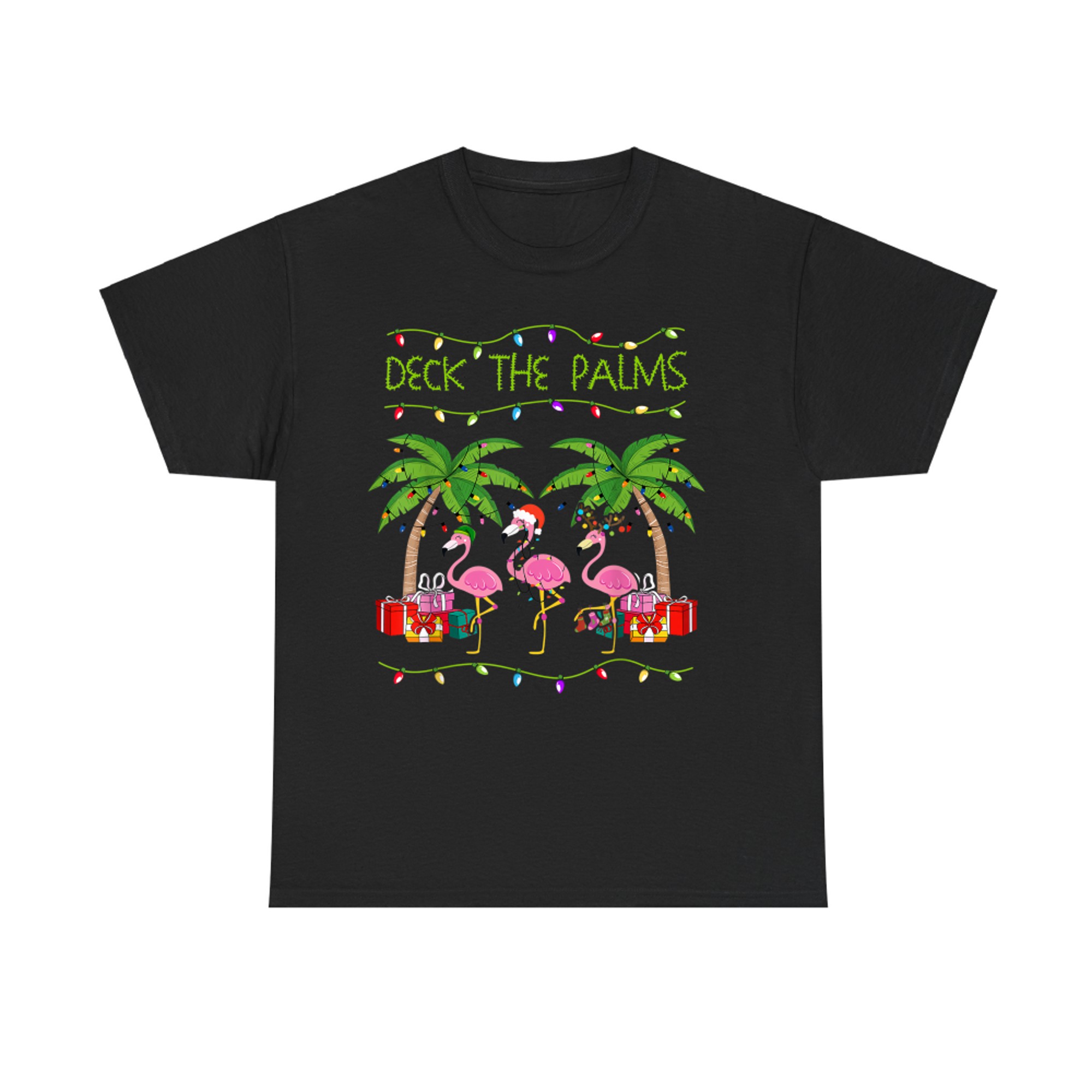 Funny Deck the Palms Merry Flamingo Christmas In July Idea T-Shirt