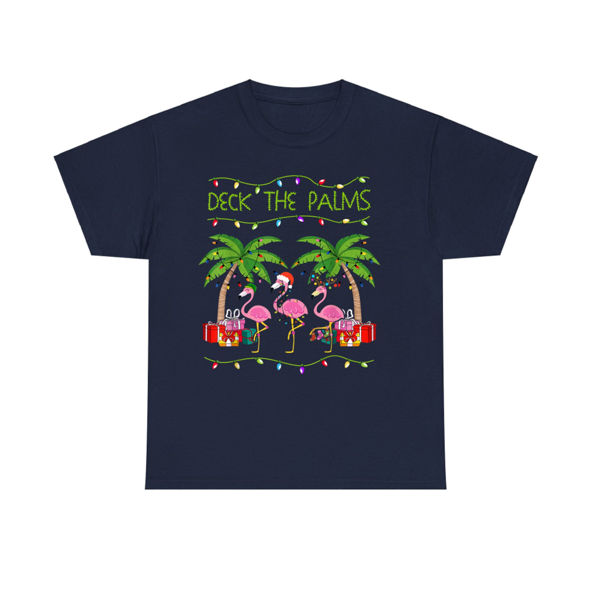Funny Deck the Palms Merry Flamingo Christmas In July Idea T-Shirt