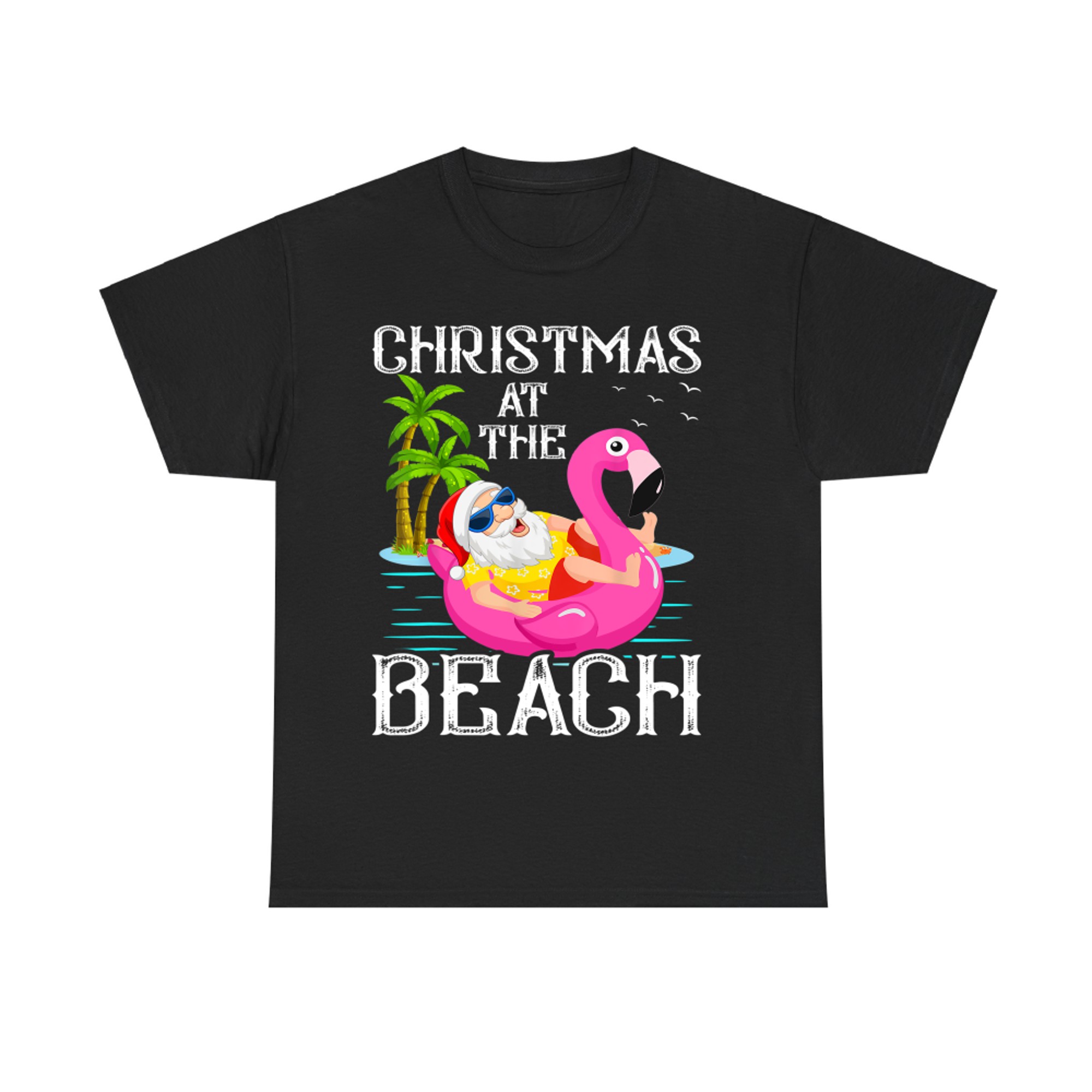 Funny Flamingo Float Santa Claus Christmas At The Beach T-Shirt