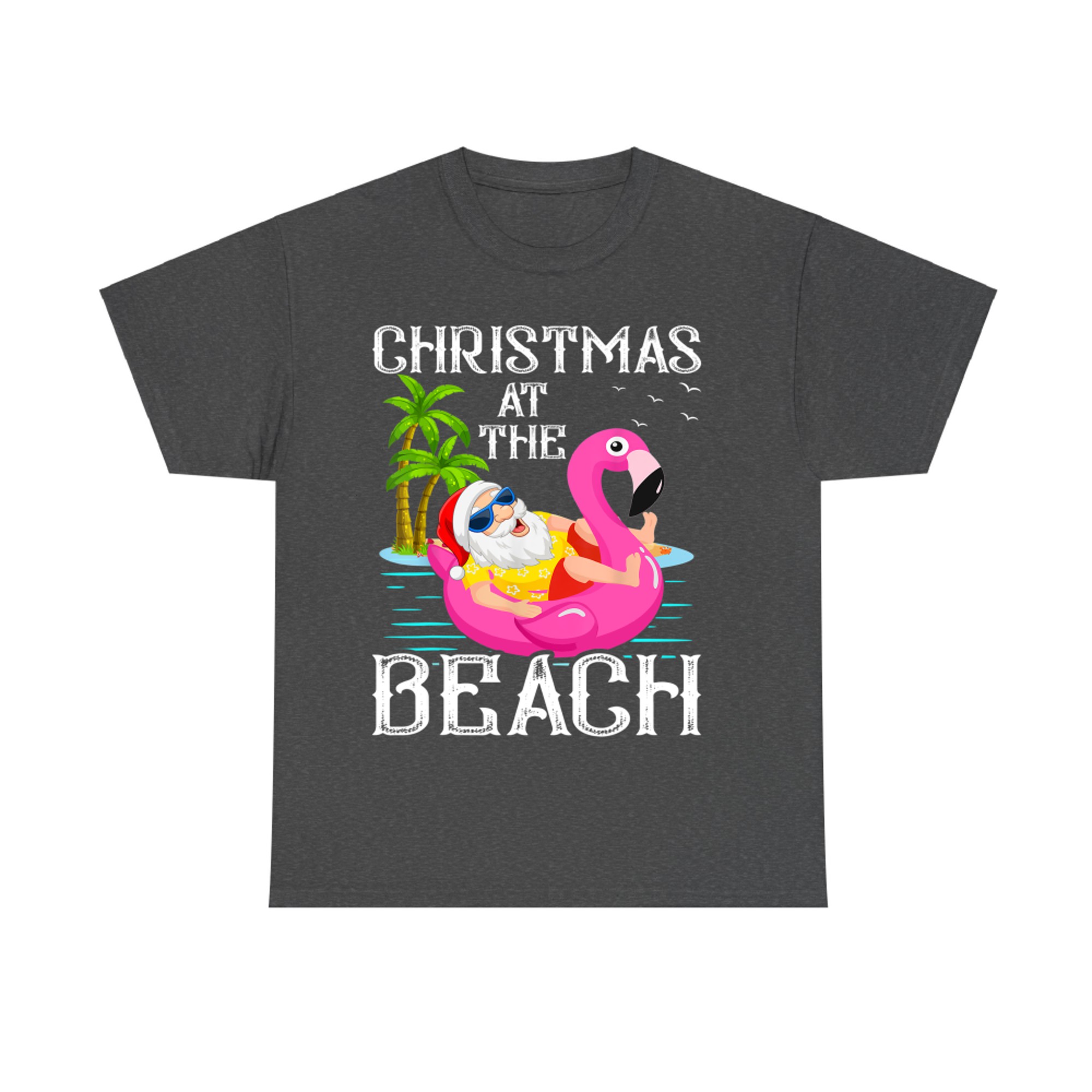 Funny Flamingo Float Santa Claus Christmas At The Beach T-Shirt