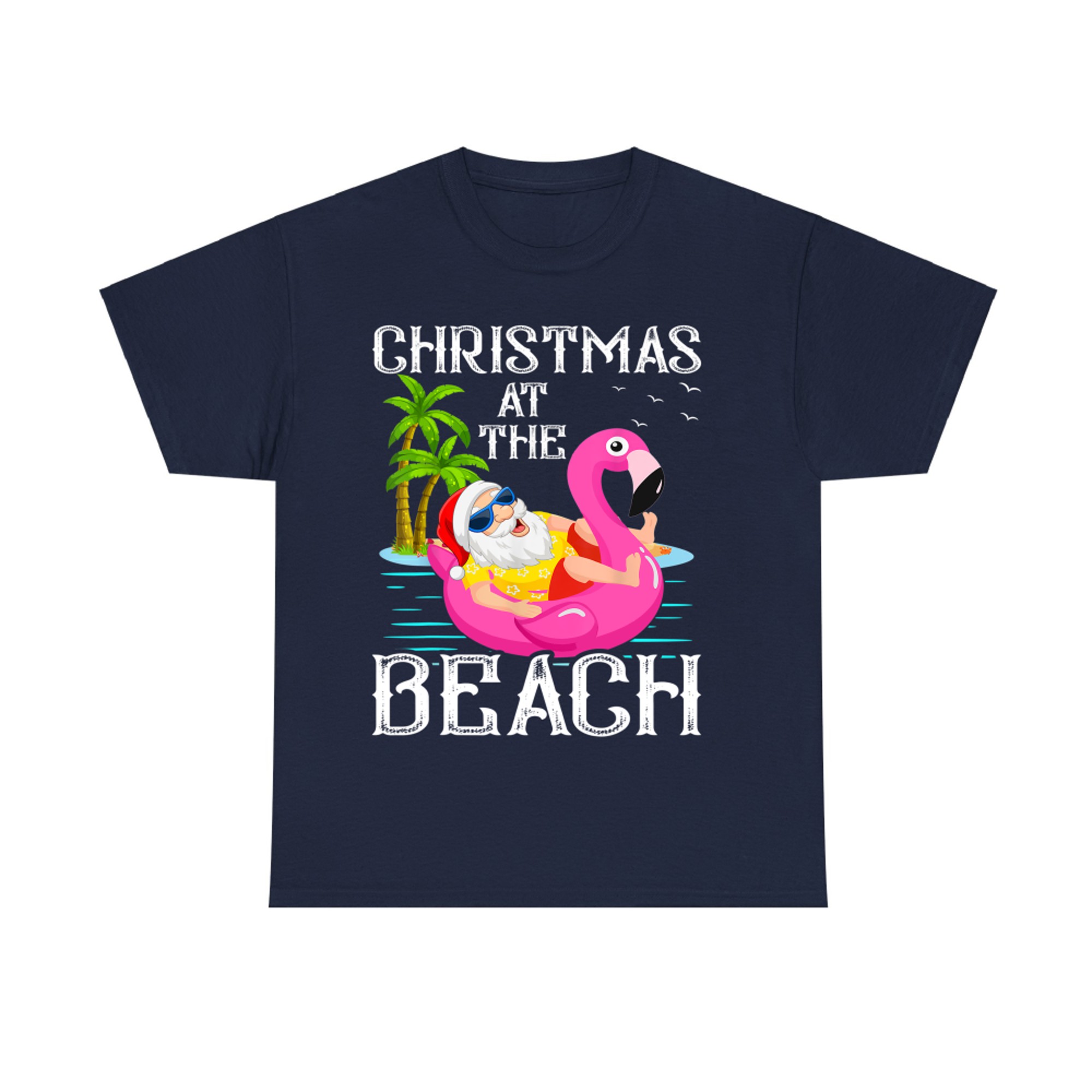 Funny Flamingo Float Santa Claus Christmas At The Beach T-Shirt