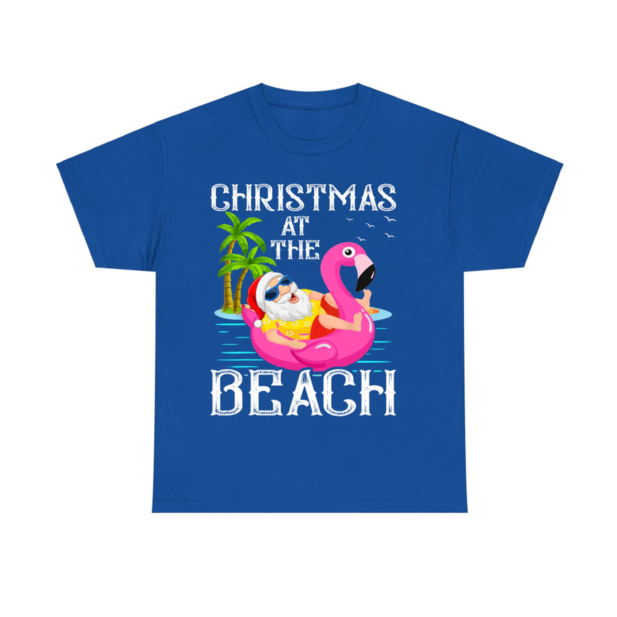 Funny Flamingo Float Santa Claus Christmas At The Beach T-Shirt