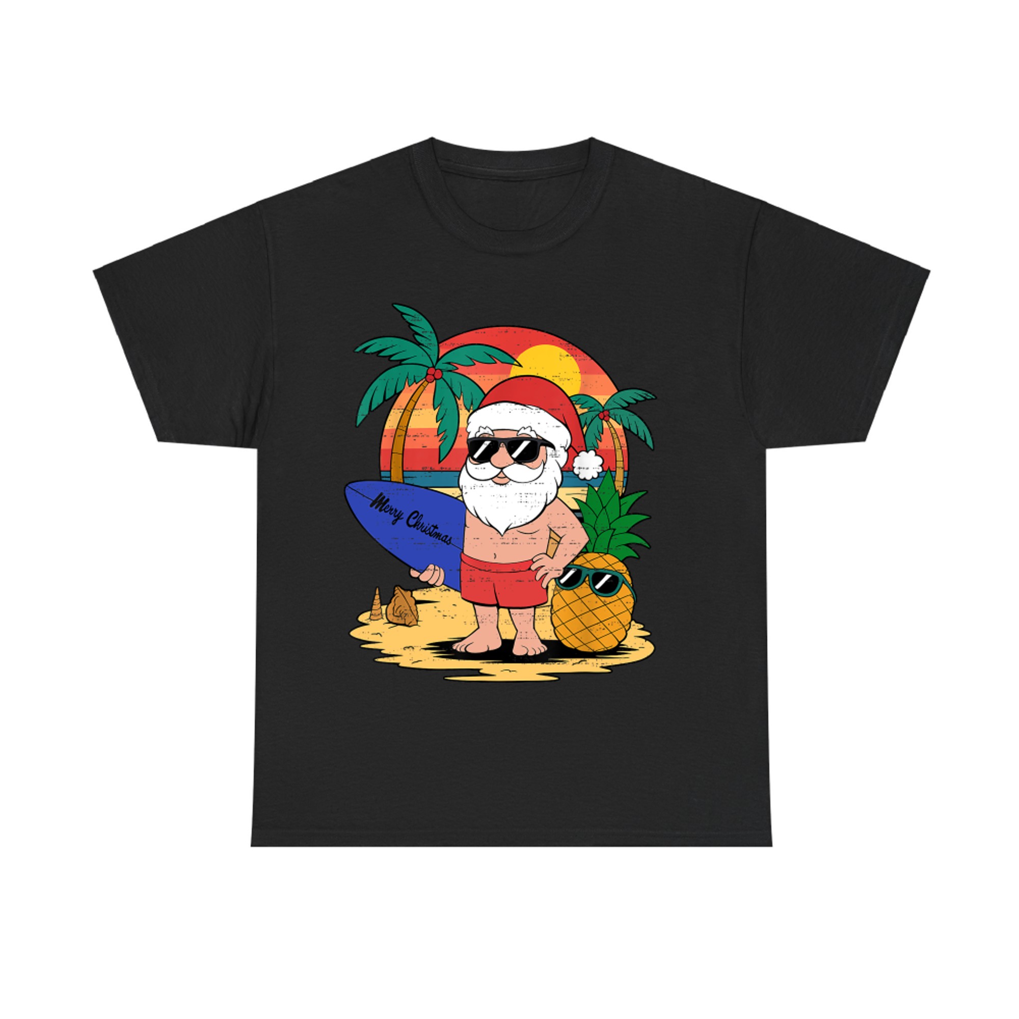 Funny Tropical Santa Christmas In July Funny Summer Pineapple Beach T-Shirt