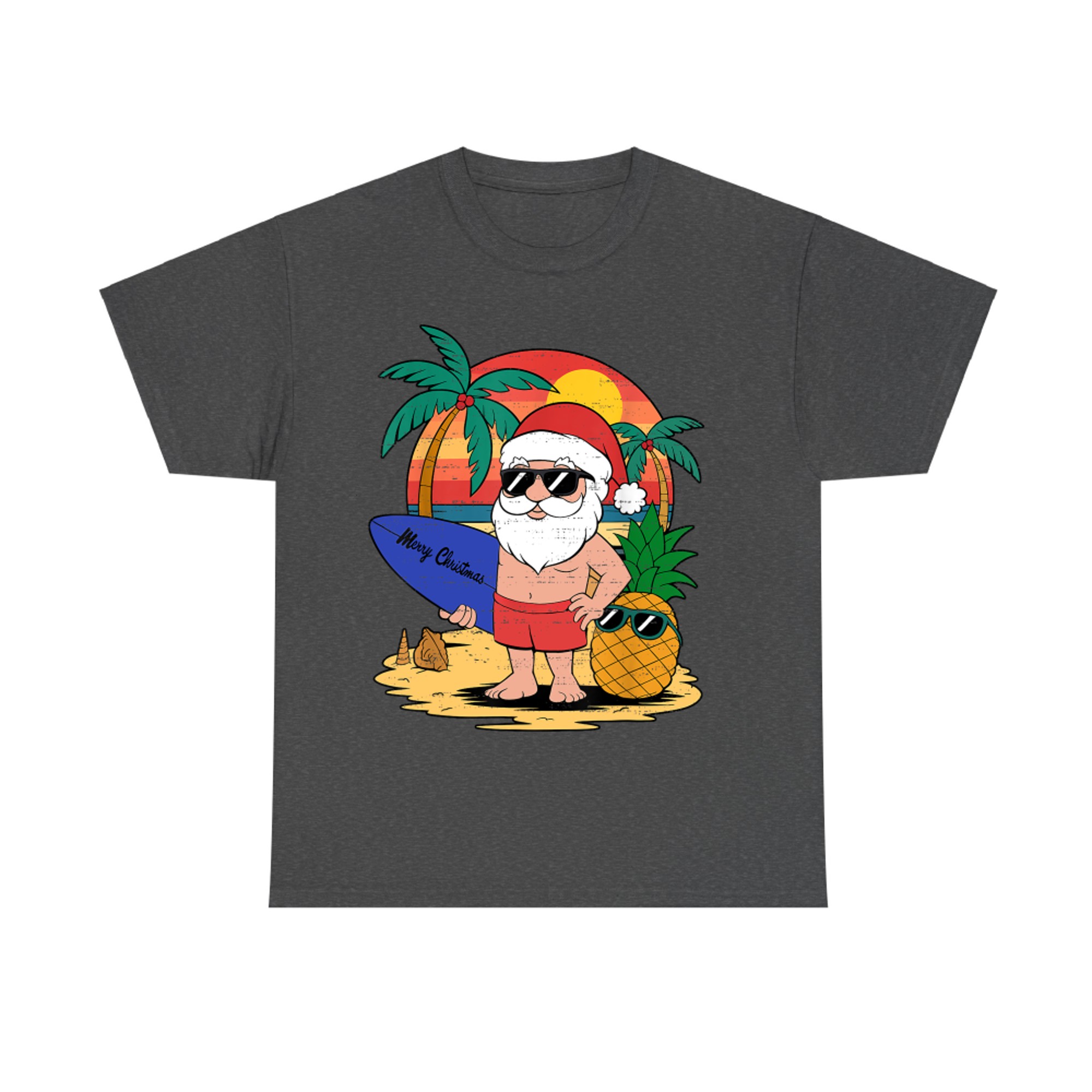 Funny Tropical Santa Christmas In July Funny Summer Pineapple Beach T-Shirt