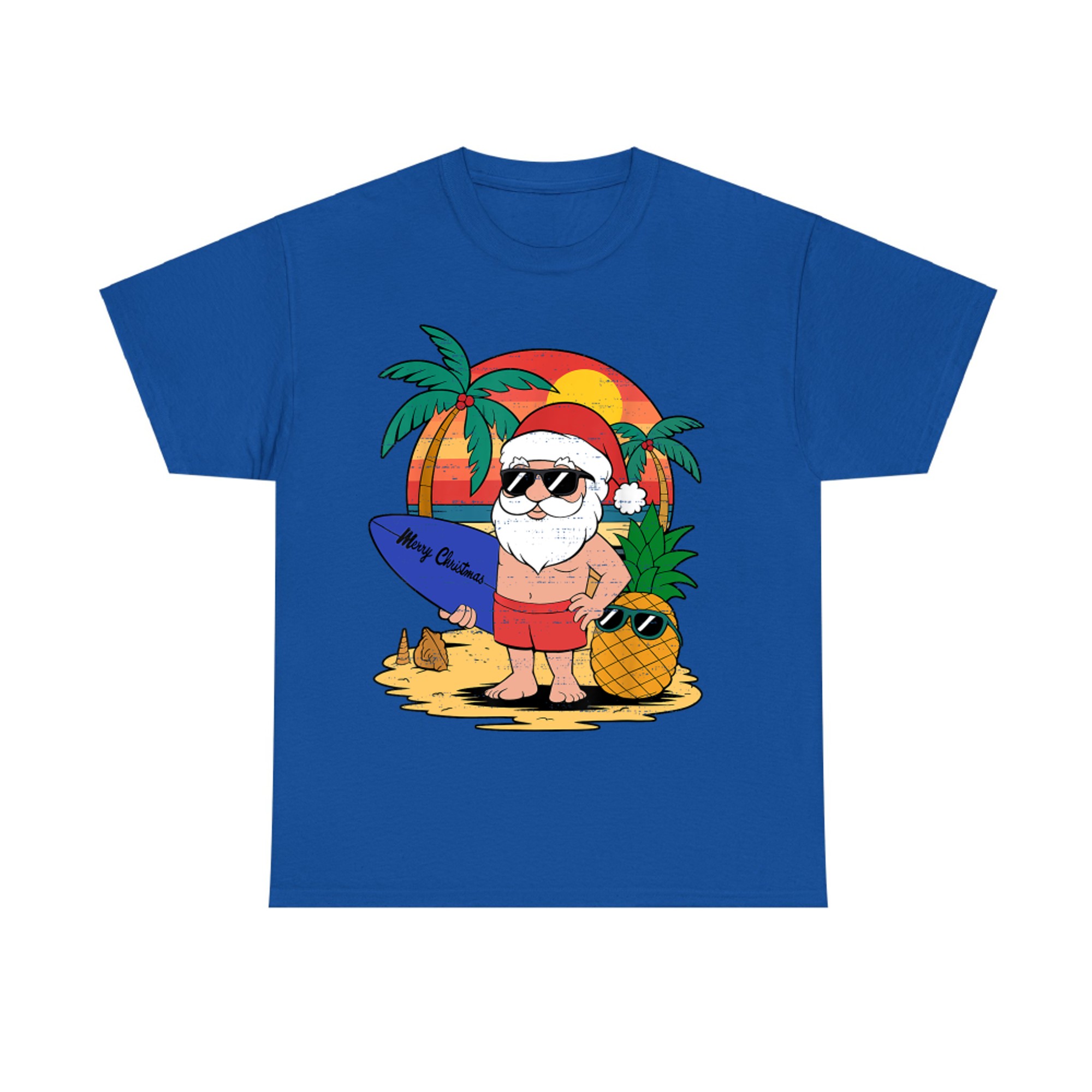 Funny Tropical Santa Christmas In July Funny Summer Pineapple Beach T-Shirt