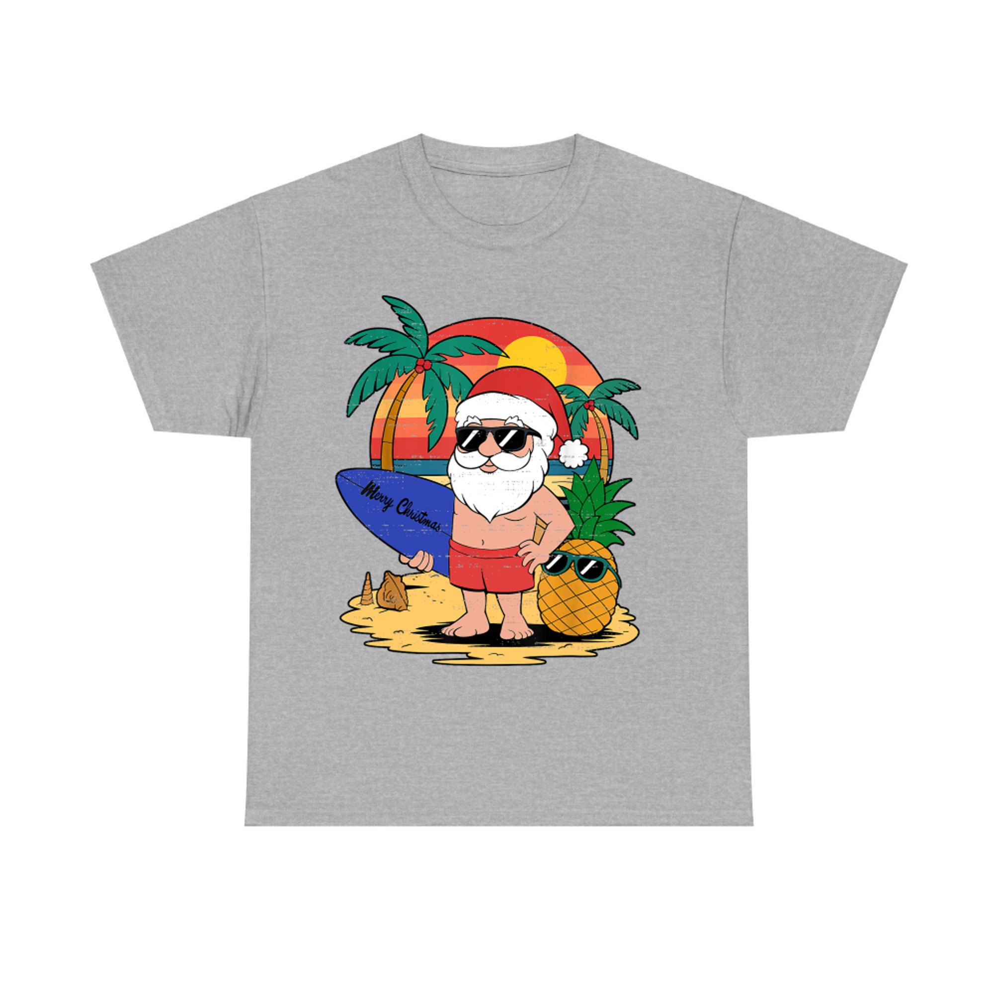 Funny Tropical Santa Christmas In July Funny Summer Pineapple Beach T-Shirt
